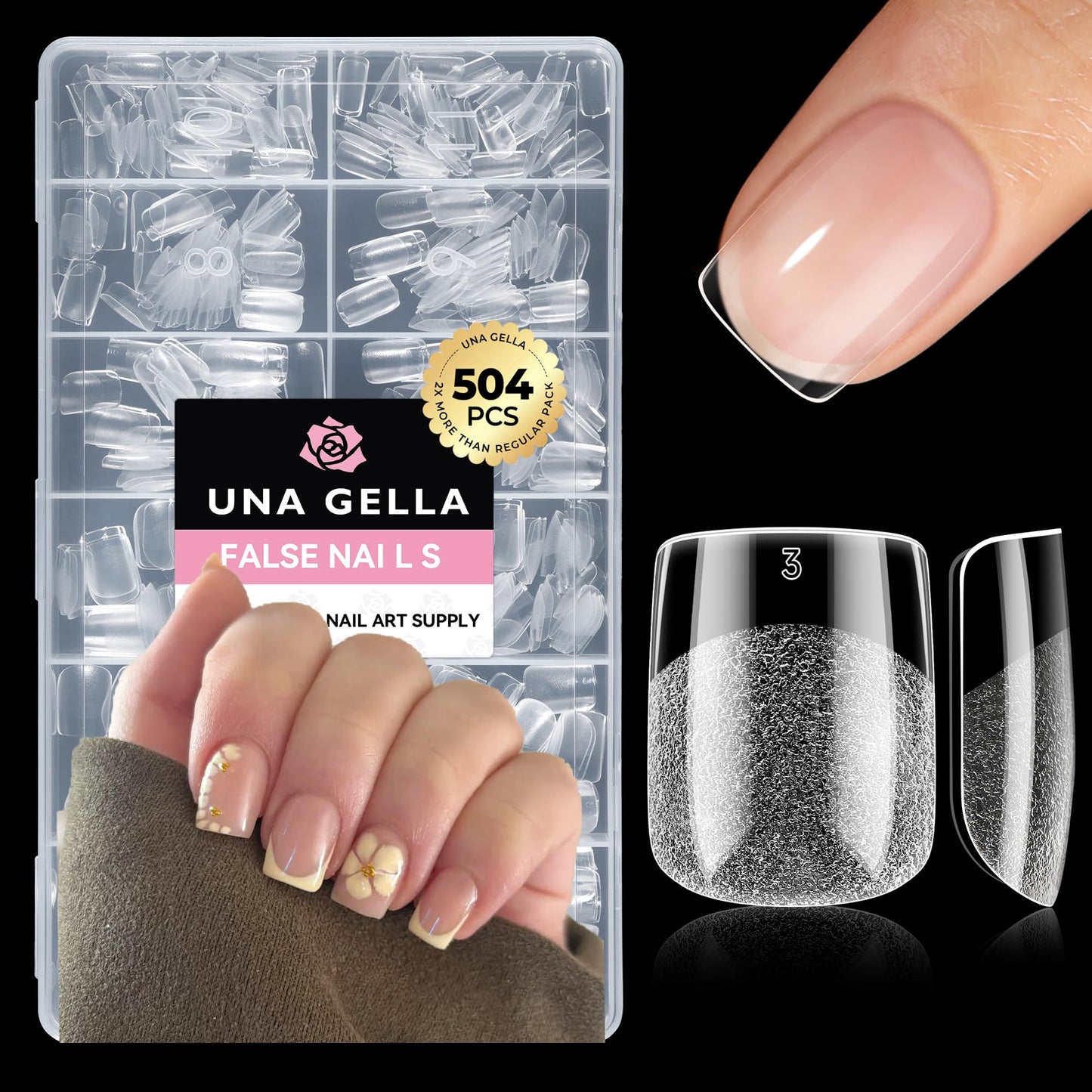 UNA GELLA Extra Short Nail Tips: 504pcs Square Fake Nails Pre-shape XS Short Square Press on Nails Gel Tips Full Cover Acrylic Nails False Nails for DIY Salon 12 Sizes