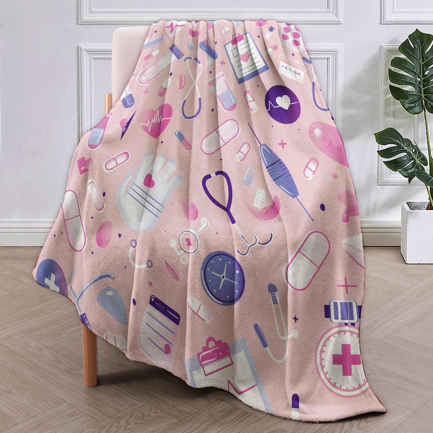 VANZEV Nurse Blanket, Pink Nurse Gifts Flannel Throw Blankets,Soft Warm Lightweight Cozy Plush Nursing Graduation Throws for Bedroom Sofa Office Home Decor Gifts for Women Girls 60"x50"