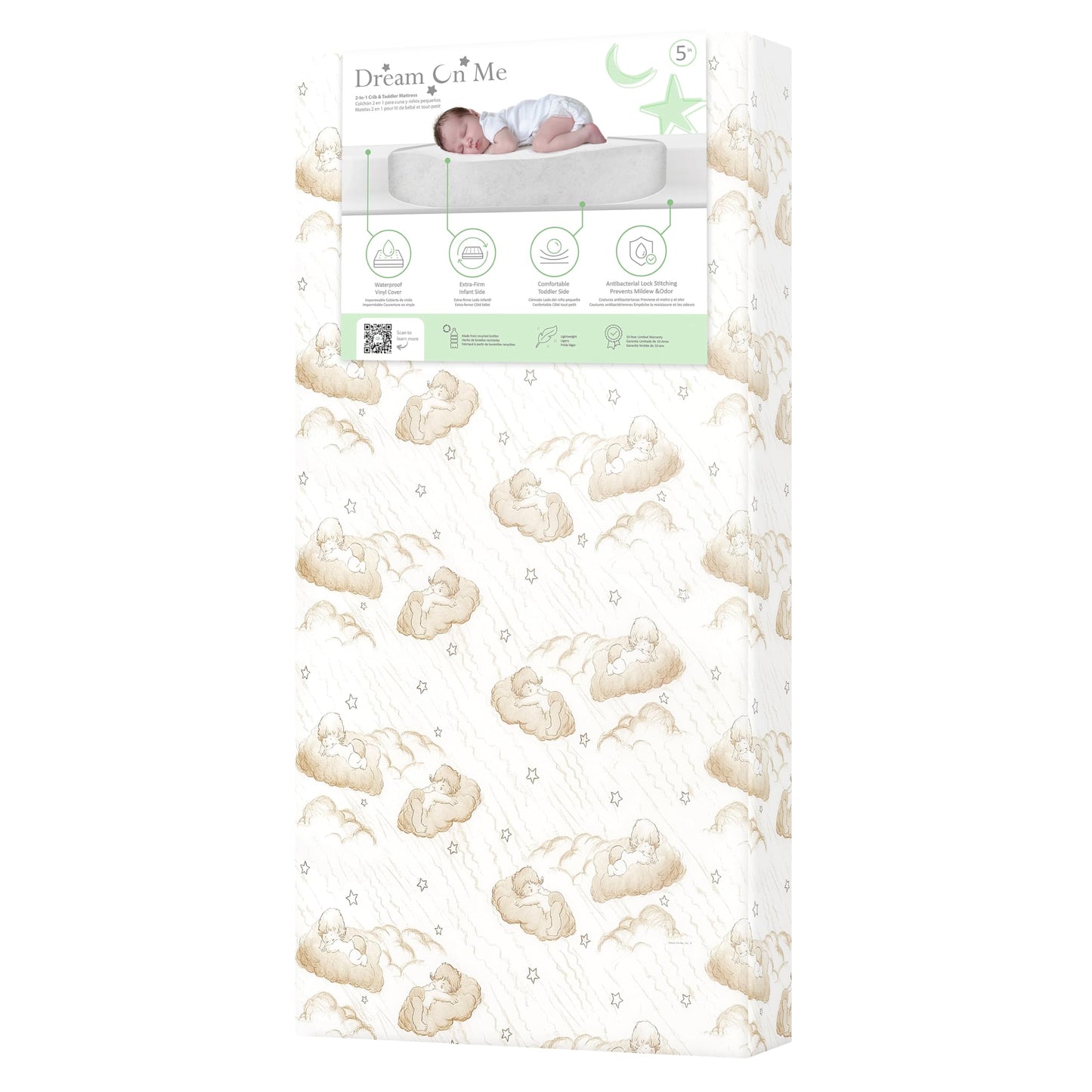 Dream On Me Little Lullaby 2-in-1 Crib Mattress, Dual-Sided for Infants & Toddlers, Waterproof Cover, GREENGUARD Gold Certified, Fits Full Size Crib & Toddler Bed, 52” x 28” x 5”