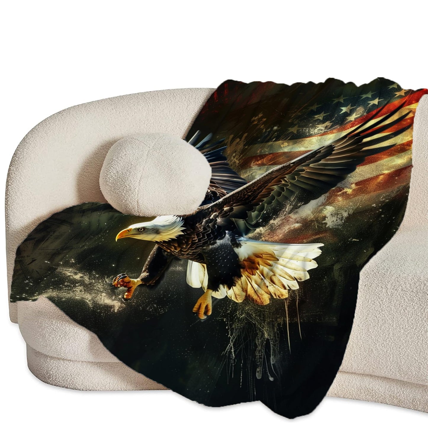 American Eagle Bald Eagle Throw Blanket and Decor With American Flag Design for All Ages - Soft Warm Cozy Fleece for Couch, Sofa, Bed 50"x40"