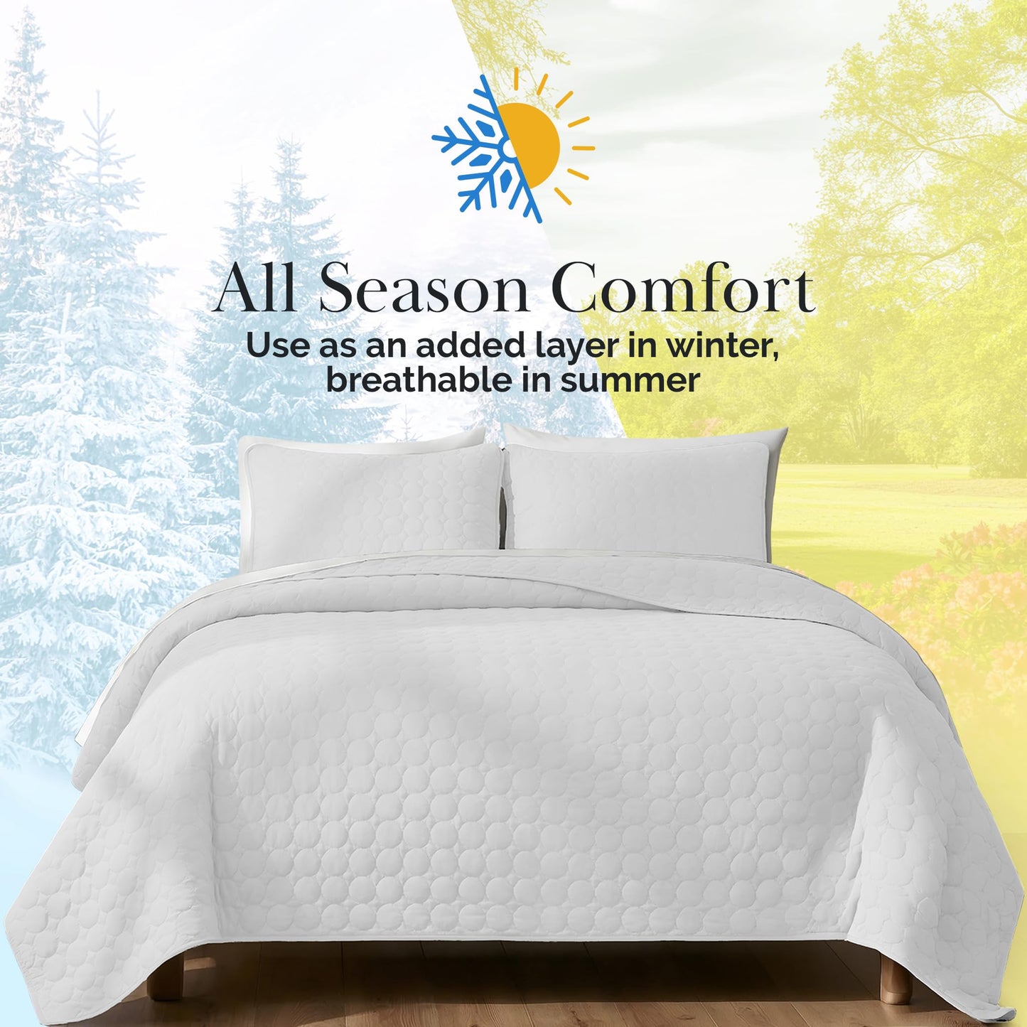 Southshore Fine Living, Inc. King Size White Quilt Bedding Set with 2 Pillow Shams, Quilted Summer Comforter, King Size, Light Weight Bedspread, California/King Quilt Coverlet, Bright White
