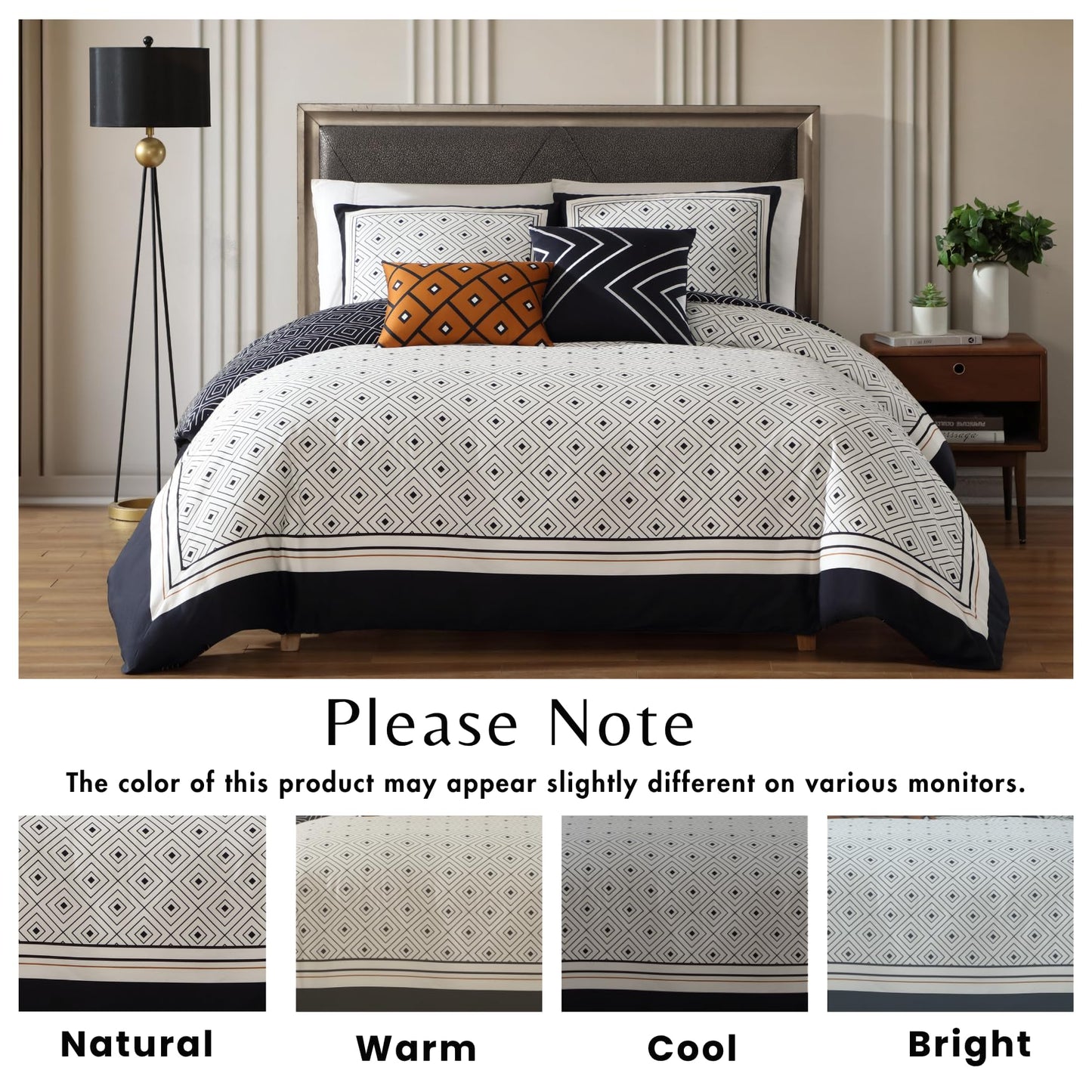 Bebejan Luxury King Size Comforter Set Black & White Geometric - 5 Piece Reversible Bedding Set, 100% Cotton Sateen, Soft & Smooth - All Season King Comforter Set (1 Comforter, 2 Shams & 2 Pillows)