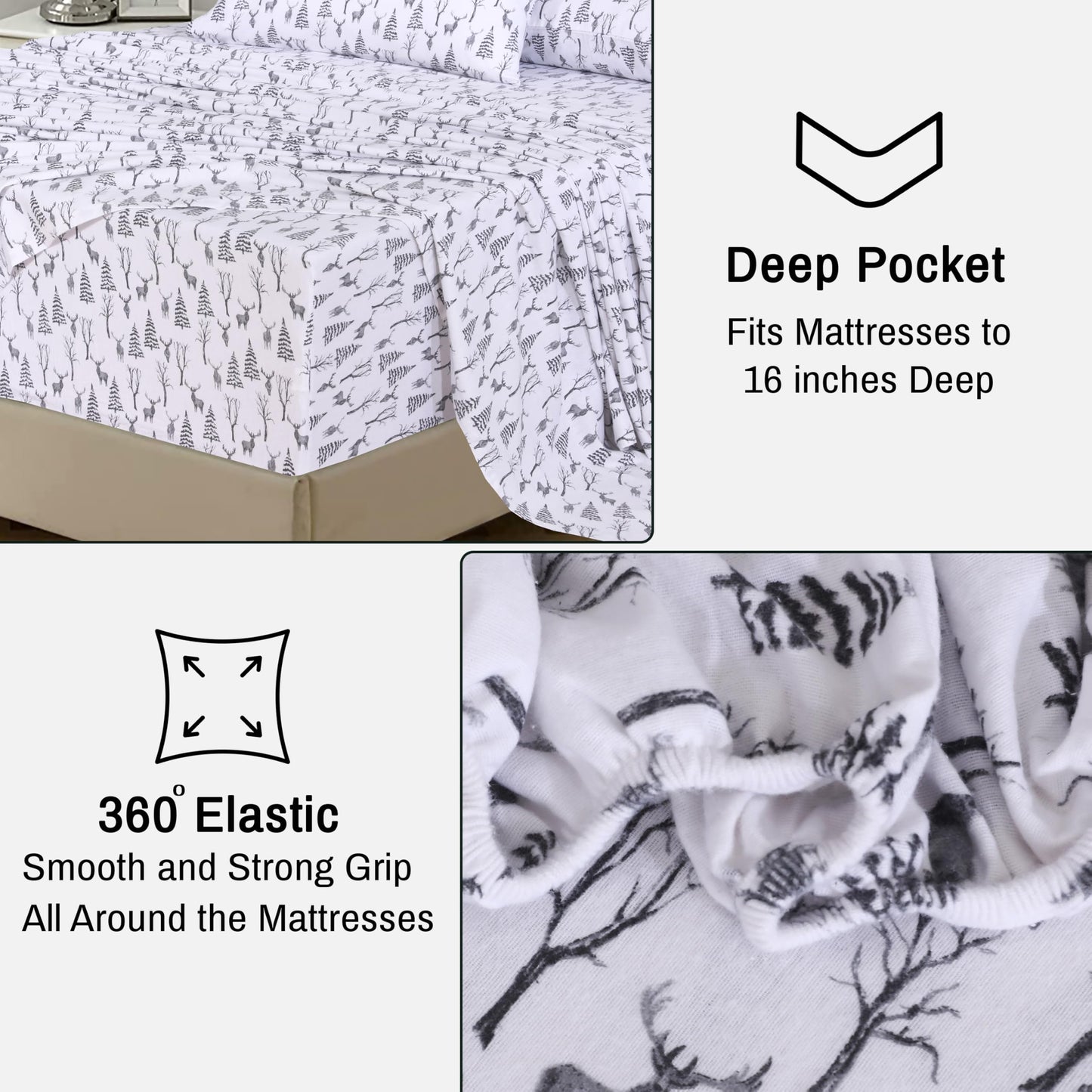 RUVANTI Flannel Sheets Queen Size - 100% Cotton Double Brushed Bed Sheets, Deep Pockets 16 Inches Queen Sheet Set, All Seasons Breathable & Extra Soft - Warm & Cozy, 4 Piece, Dry Winter