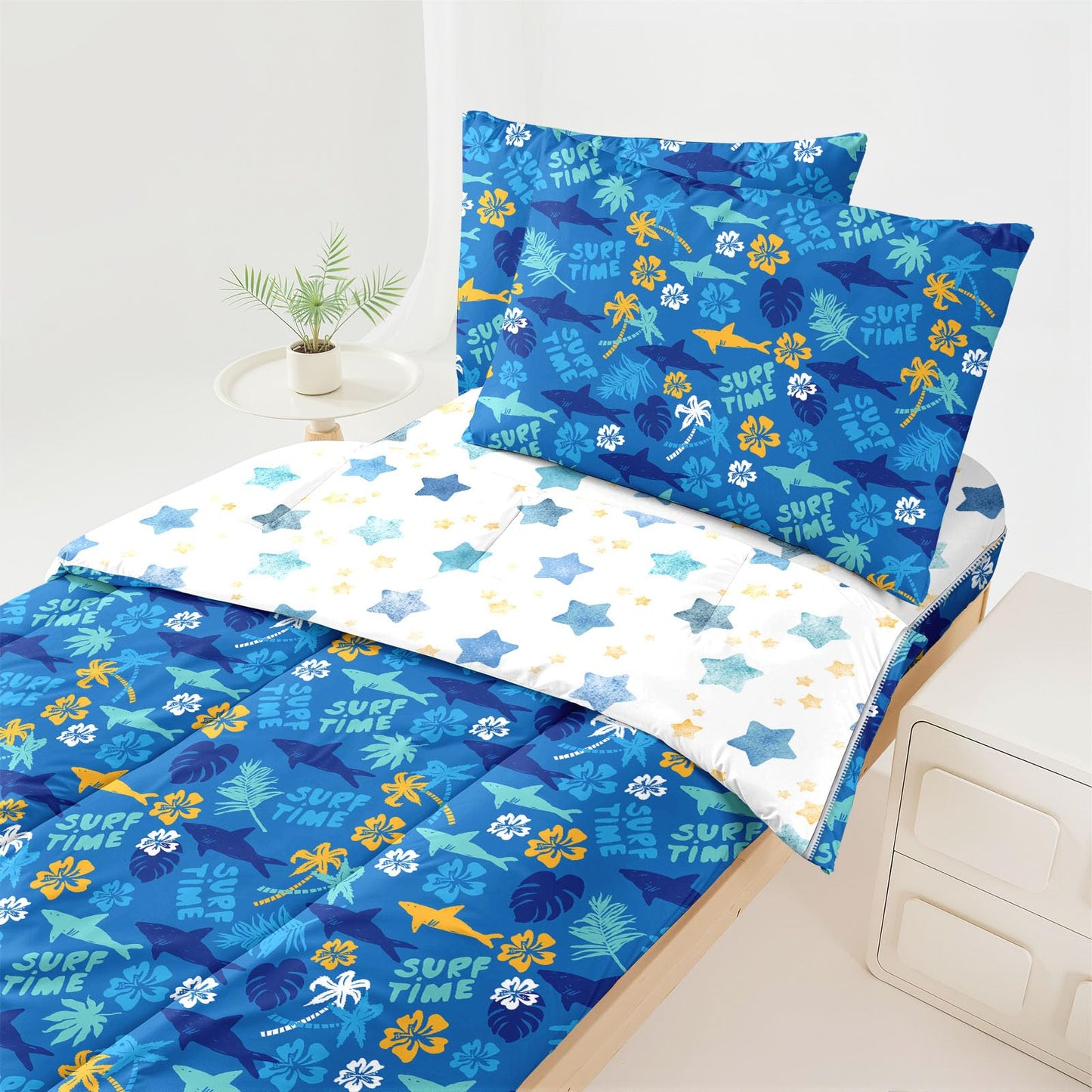 Dearller Boys Zipper Bedding Twin Shark Comforter Twin All in one Zipper Boys Blue Bedding Kids Comforter