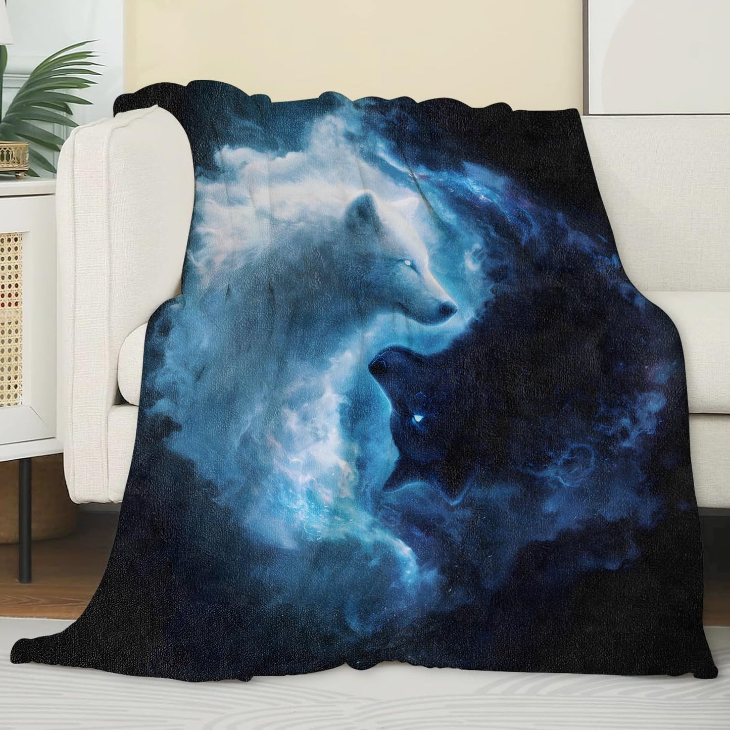 Zeleda Fantasy Wolf Flannel Blanket, Soft Cozy Throw with Majestic Animal, Powerful Wildlife Home Bedroom Decor and Gifts for Men Women Teens, Lightweight Blankets for All Seasons, 50x60 Inch