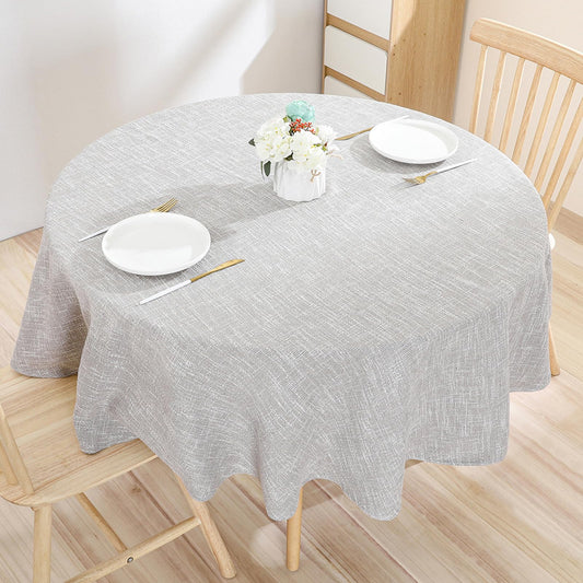 Qubjus Cotton Linen Round Tablecloth, Farmhouse Solid Color Table Cloth Wrinkle-Proof Heavy Weight Table Cover for Dining Tabletop Decoration Party, Round - 70", Grey