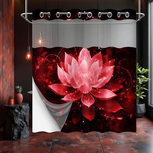 Lotus Hookless Shower Curtain with Liner, Black and Red Floral, 71"x74"