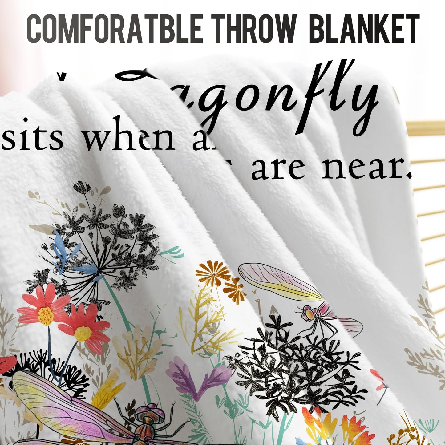 Levens Dragonfly Blanket Gifts for Girls Women, 50"x60" Dragonfly Floral Throw Blankets Soft Cozy Flannel Lightweight Blanket Decor for Couch Sofa Bed Birthday for Dragonflies Lovers