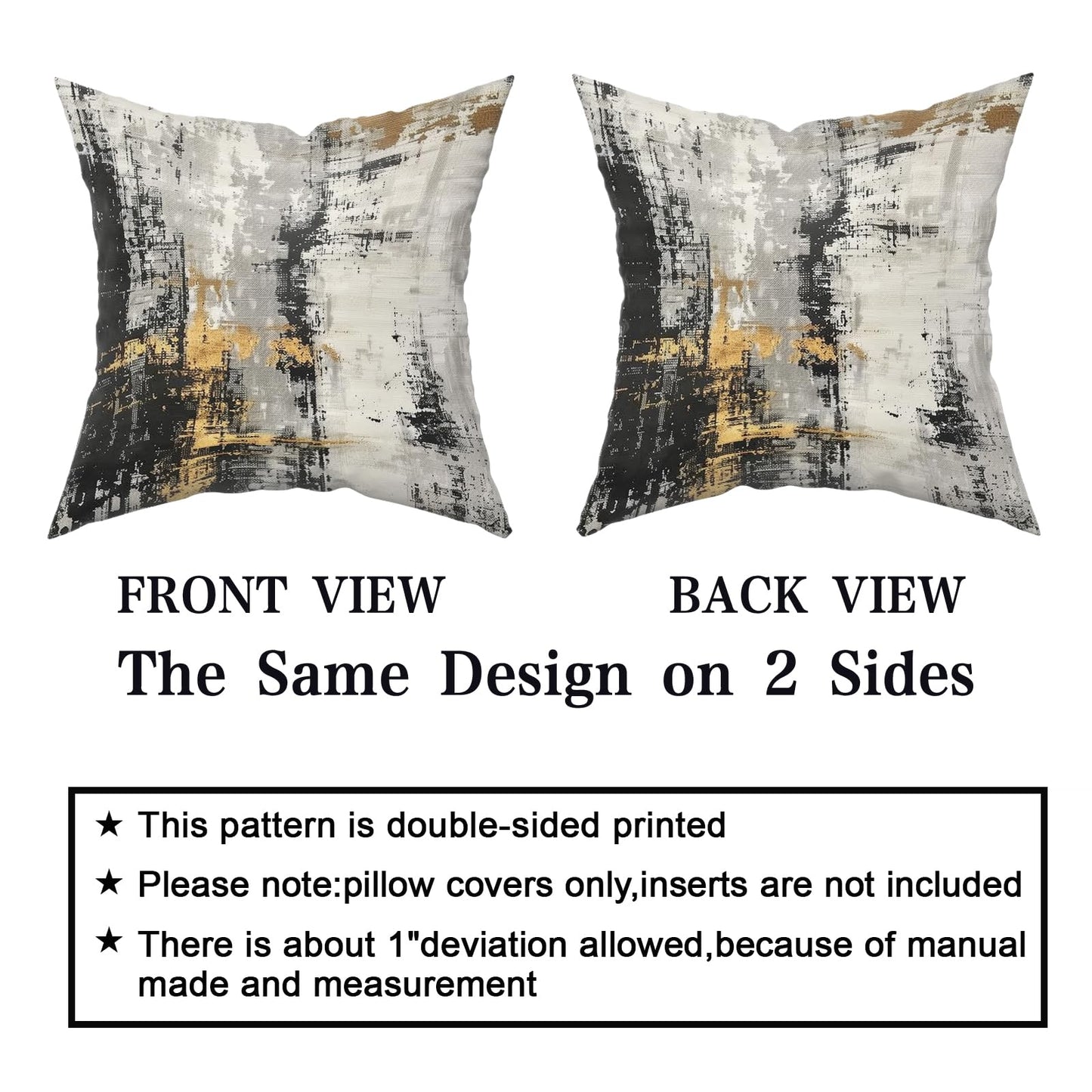 Giwawa Black Gold Throw Pillow Covers - Set of 2 Abstract Modern Decorative Pillow Case Minimalist Square Pillow Covers Home Decor for Sofa Bed Living Room 18 x 18 Inches