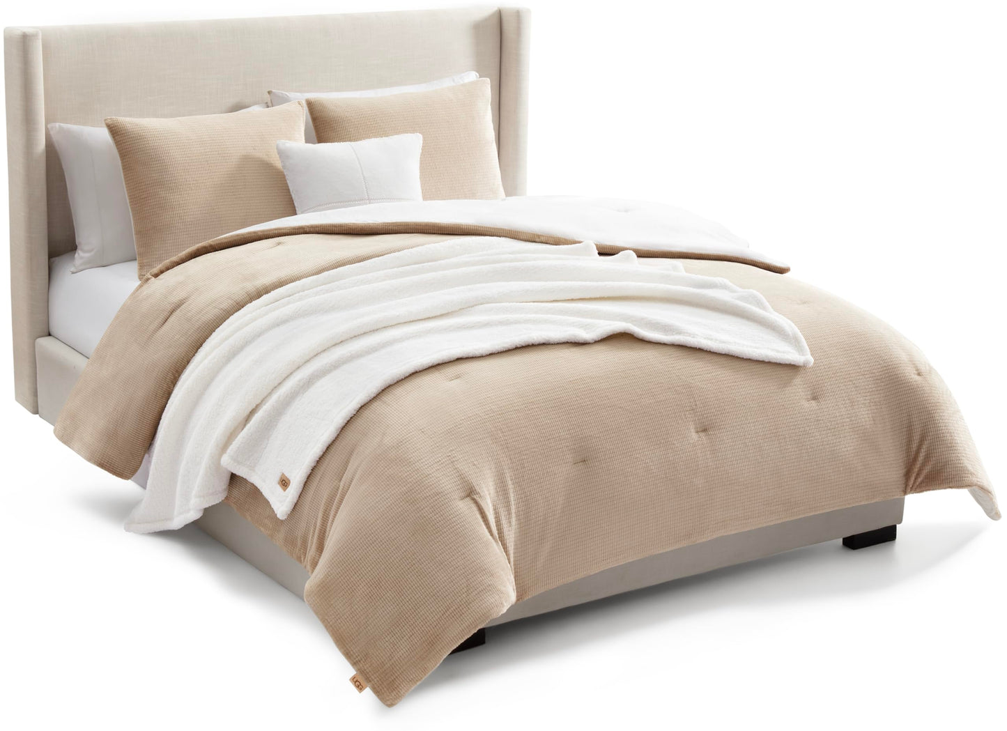 UGG Remina Comforter Set 5 Piece Bed in a Bag with Throw Blanket, Decorative Pillow, Shams, and Reversible Comforter Hypoallergenic Washable Luxury Warm Fluffy Bedding Set, Full/Queen, Brown Birch