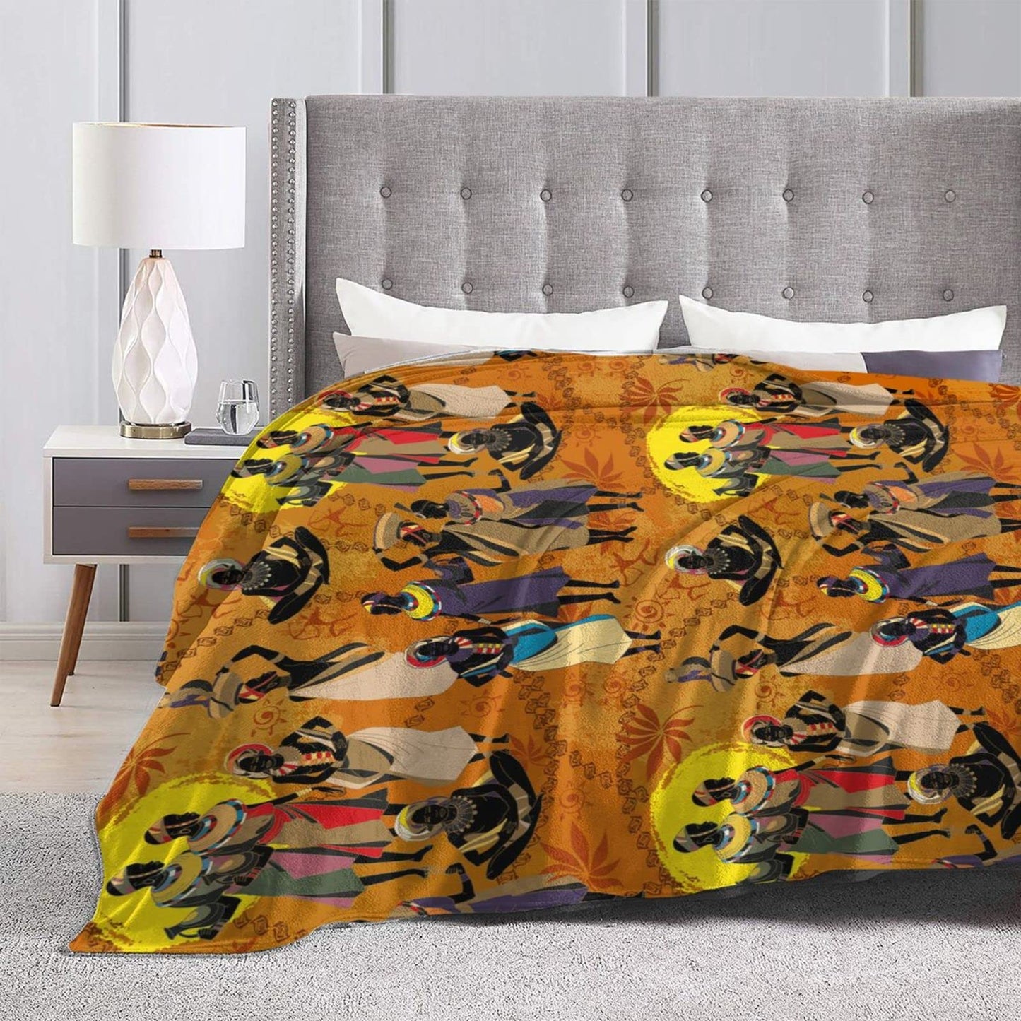 Abucaky Black Women Fleece Throw Blanket Ultra Soft Cozy Ethnic African American Decorative Flannel Blanket for Home Bed Couch Chair Travel 50x40in