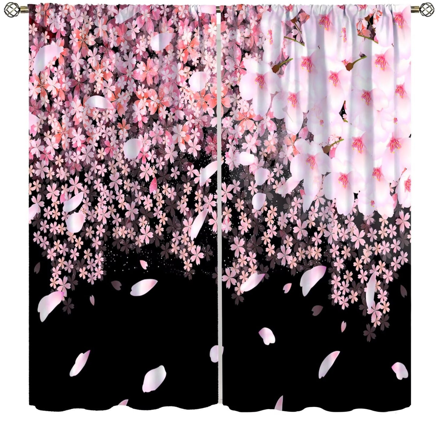 Focusbrite Floral Window Curtain，Cherry Blossoms Curtain for Bedroom for Kids Girls Women Pink Flowers Galaxy Curtain Starry Sky Drapes Set 2 Panels,42x45 Inches