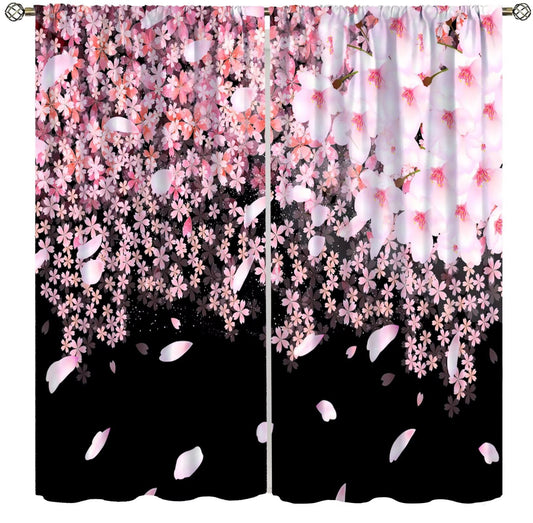 Focusbrite Floral Window Curtain，Cherry Blossoms Curtain for Bedroom for Kids Girls Women Pink Flowers Galaxy Curtain Starry Sky Drapes Set 2 Panels,42x45 Inches