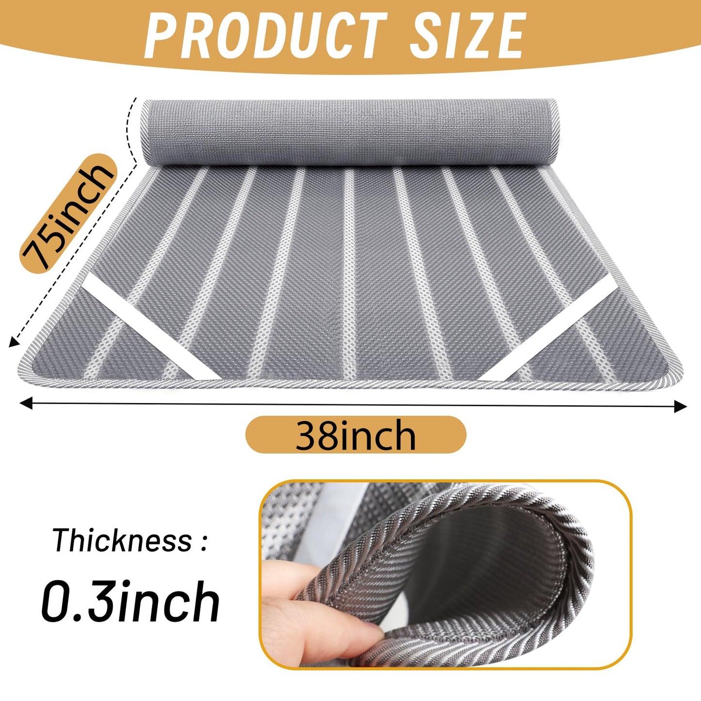RV Mattress Underlay Moisture Barrier & RV Under Mattress Ventilation, Mattress Support Board with 4 Straps - 3D Grey Stripe Airflow Pad for Camper, Boat (Twin-38 * 75 * 0.3'')
