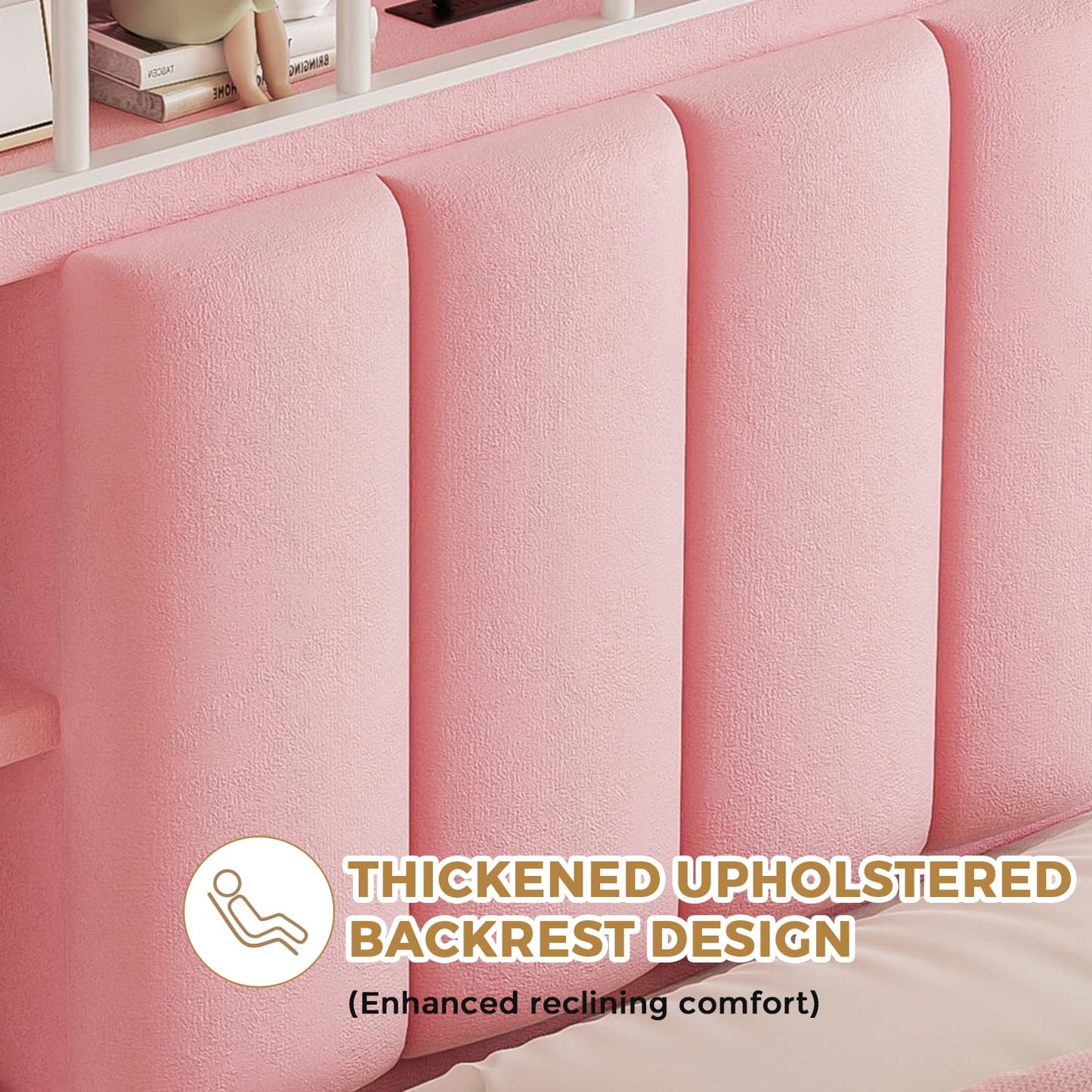 Pink Twin Size LED Bed Frame with Storage Headboard, Upholstered Velvet Princess Bed for Girls with 5 Charging Ports (USB-C & AC), Hidden Privacy Compartment, Sturdy Aluminum Frame & 1 Silent Drawers