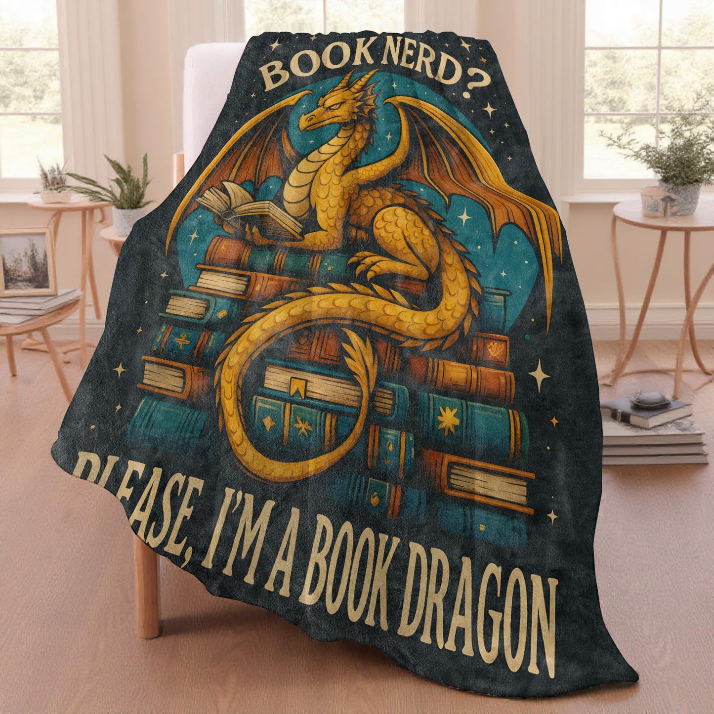 Book Dragon Throw Blanket for Adutls Kids, 50x60 in, Cozy Soft Warm Fleece Blankets Gifts for Couch, Camping, Hiking Decor
