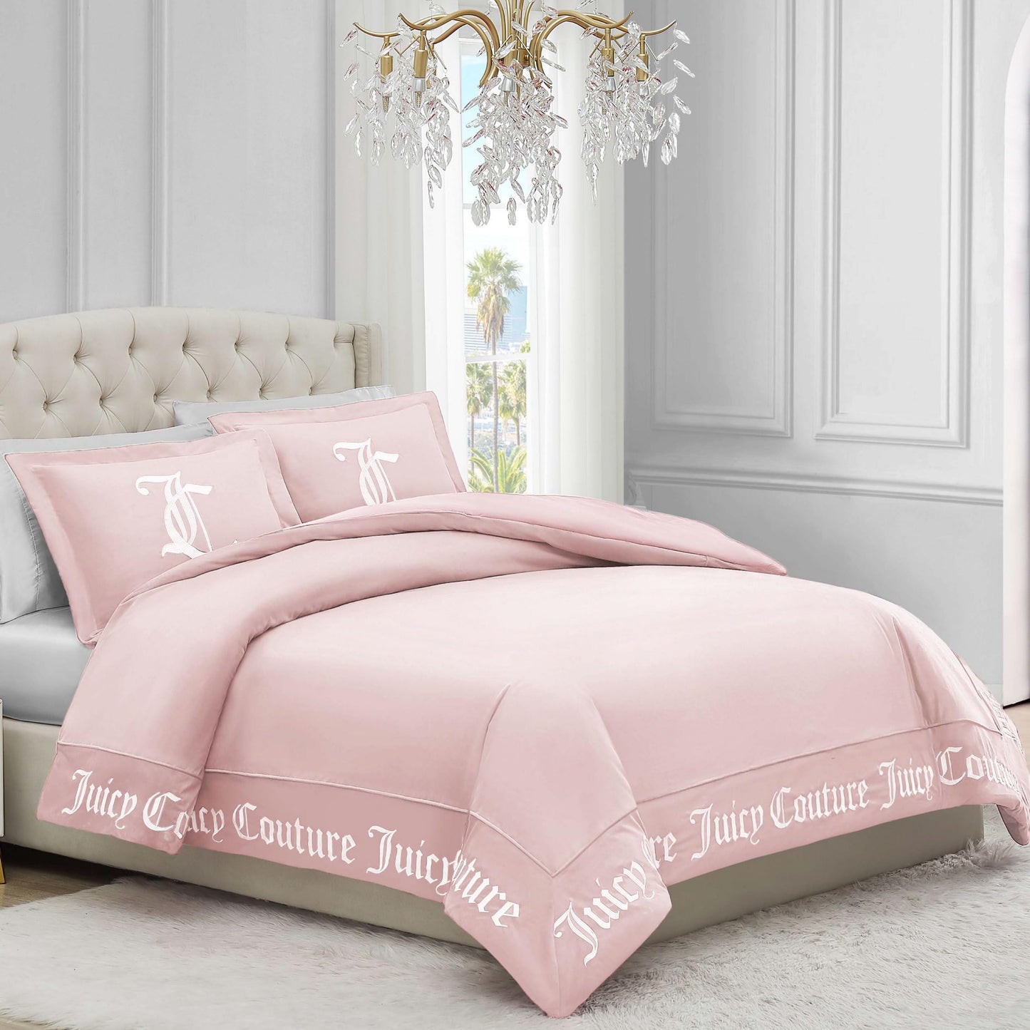 Juicy Couture - Comforter Set - Gothic Design Bedding - King - 3 Piece Set Includes (1) 108" x 92" Comforter and (2) 20" x 36" Shams - Wrinkle Resistant - Premium Bedroom Decor - Marshmallow Pink