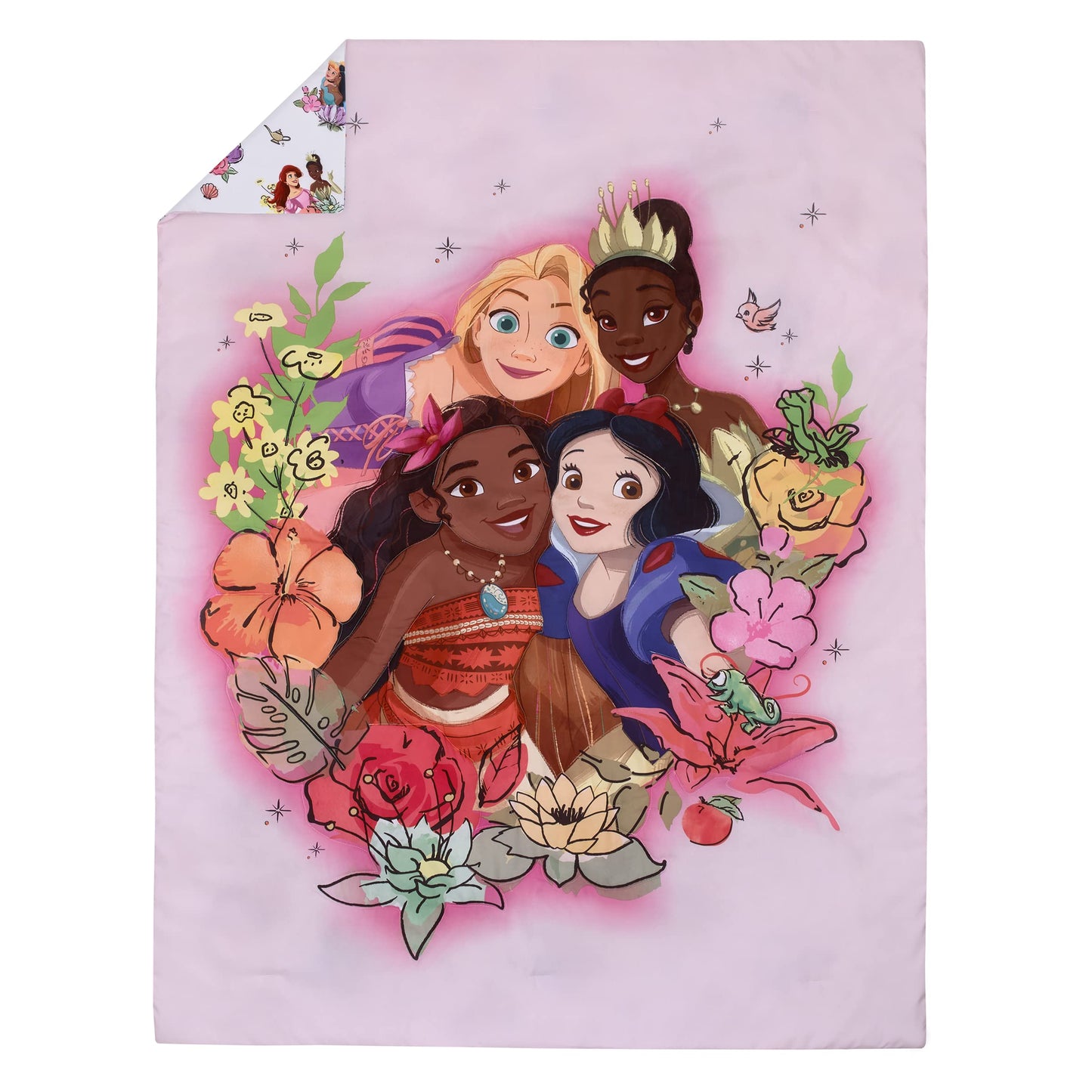 NoJo Disney Alice's Wonderland Bakery Tea Party Pink and Purple 4 Piece Toddler Bed Set - Comforter, Fitted Bottom Sheet, Flat Top Sheet, and Reversible Pillowcase