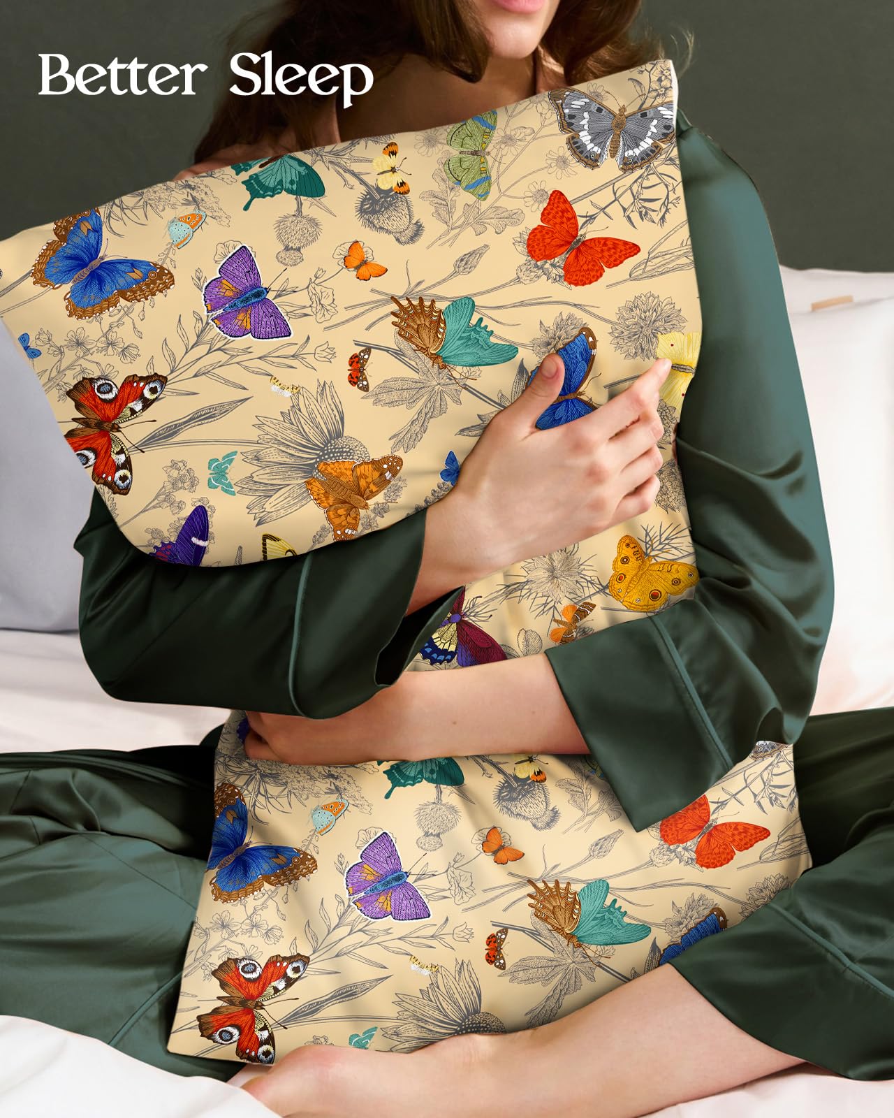Miss Adola 2 Pack Mulberry Silk Pillowcase for Hair and Skin - Standard Size 20 x 26 Inches with Hidden Zipper Line Butterfly 19 Momme Soft Sleeping Silk Pillow Case for Women, Moms