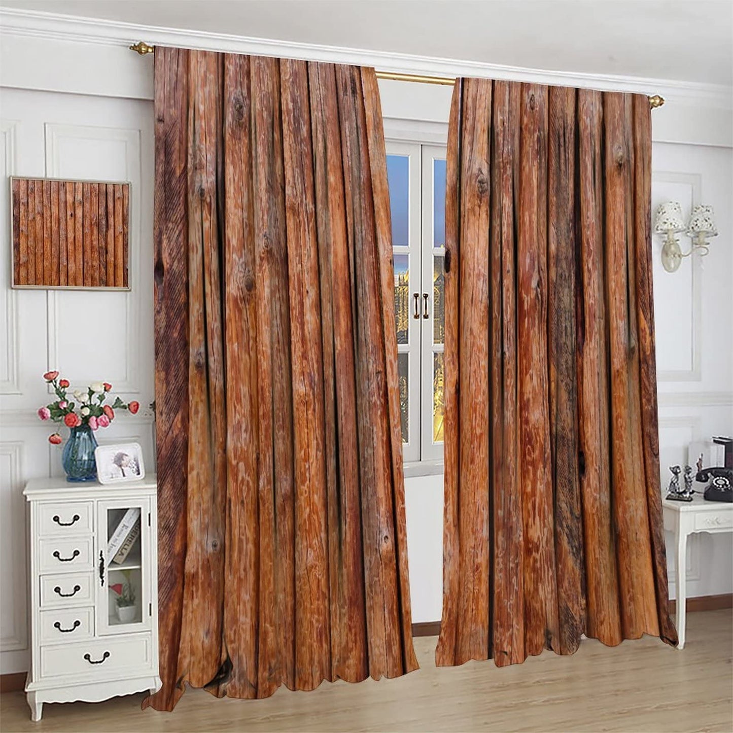 Rustic Wooden Kitchen Curtain,Vintage Old Brown Wood Countryside Theme Room Darkening Window Curtain Drapes for Living Room Bedroom Bathroom Dining Room W42xL45in