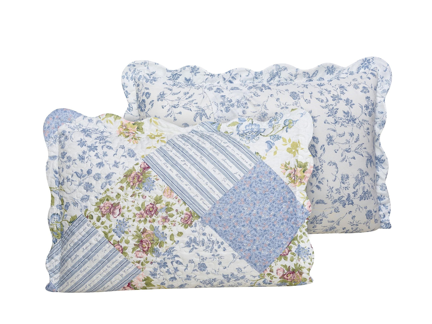 Brilliant Sunshine Blue Rose Patchwork, 3-Piece Quilt Set with 2 Shams, Reversible Bedspread, Soft Lightweight Coverlet, All-Season, Full/Queen, Blue Rose