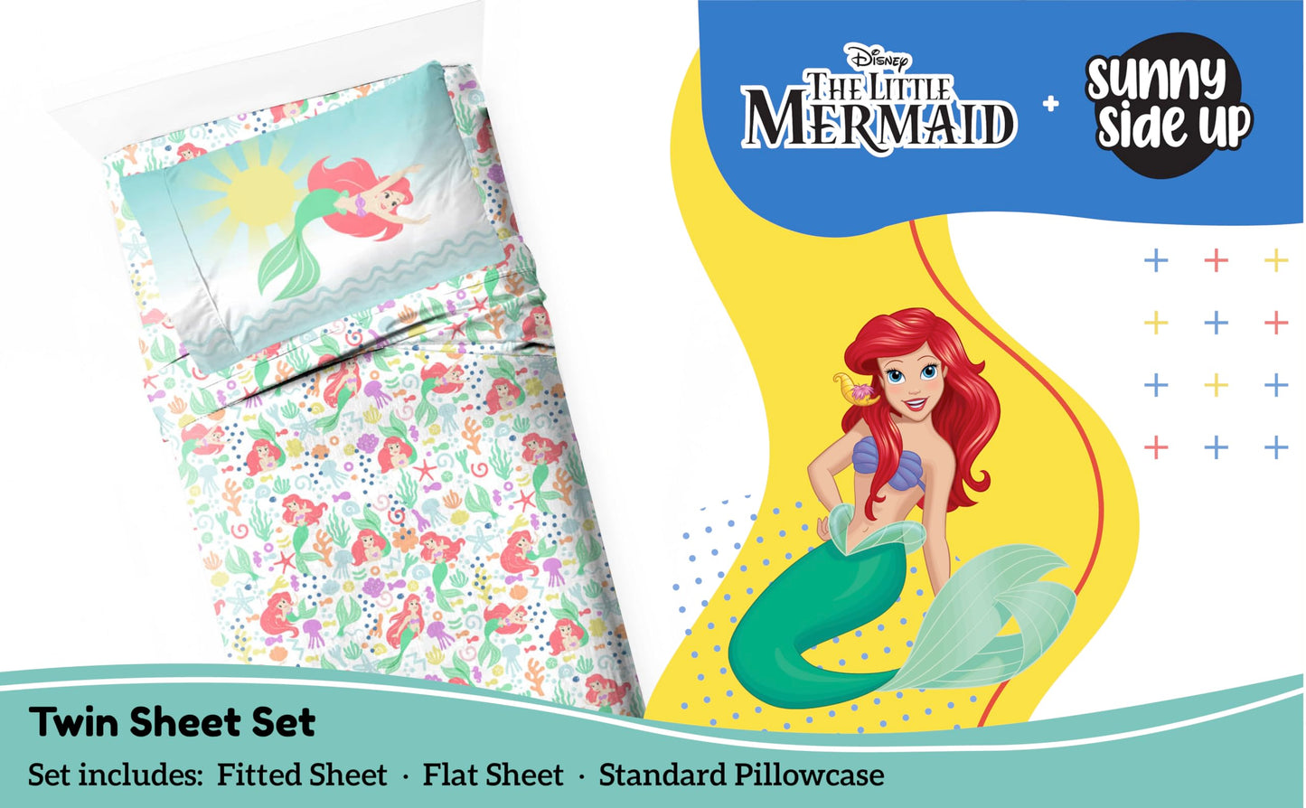 Sunny Side Up Disney The Little Mermaid Twin Sheet Set - 3 Piece Kids Bedding Set Includes Pillow Cover - Super Soft Ariel Microfiber Sheets