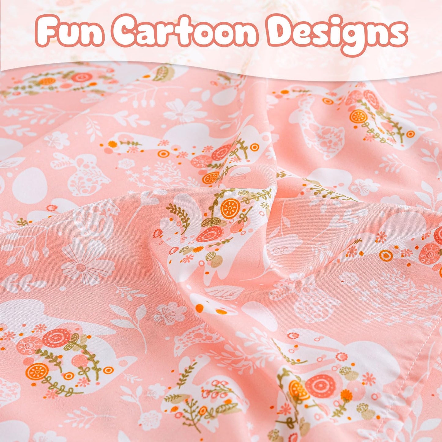 LONAVA Twin Sheet Set Kids - Pink Bunnie 3 Pieces Soft Cute Microfiber Bed Sheet for Boy Girls Teens, Oeko Texted Breathable Cooling Fabric & Deep Pocket Full Elastic Sheets