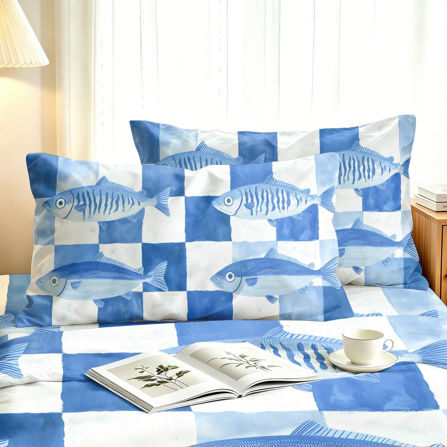 Fish Bedding Set 4 Pcs Kids Coastal Queen Sheets