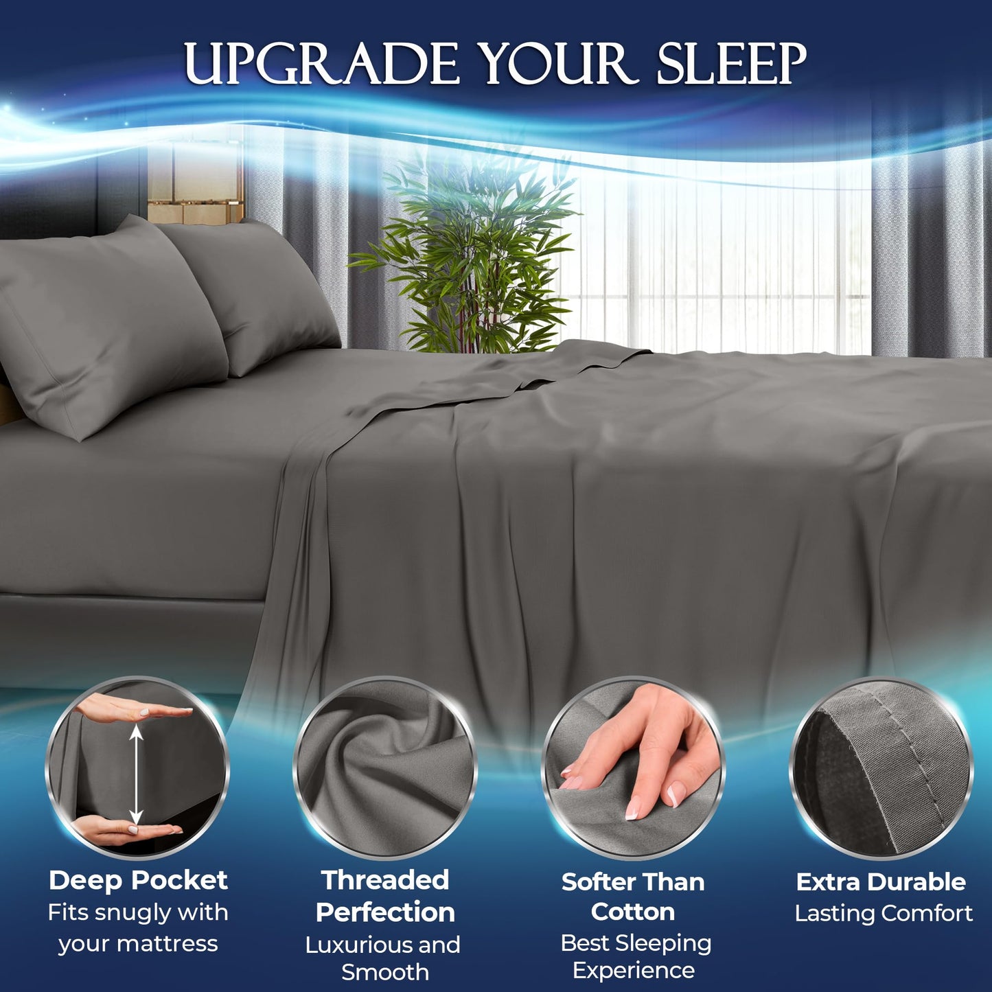 DECOLURE Cooling Sheets Full Set 4pcs - Luxurious & Ultra-Soft Full Size Cooling Sheets for Hot Sleepers - Comfortable Bamboo Viscose Microfiber Full Cooling Bed Sheets w/Deep Pockets (Cool Grey)