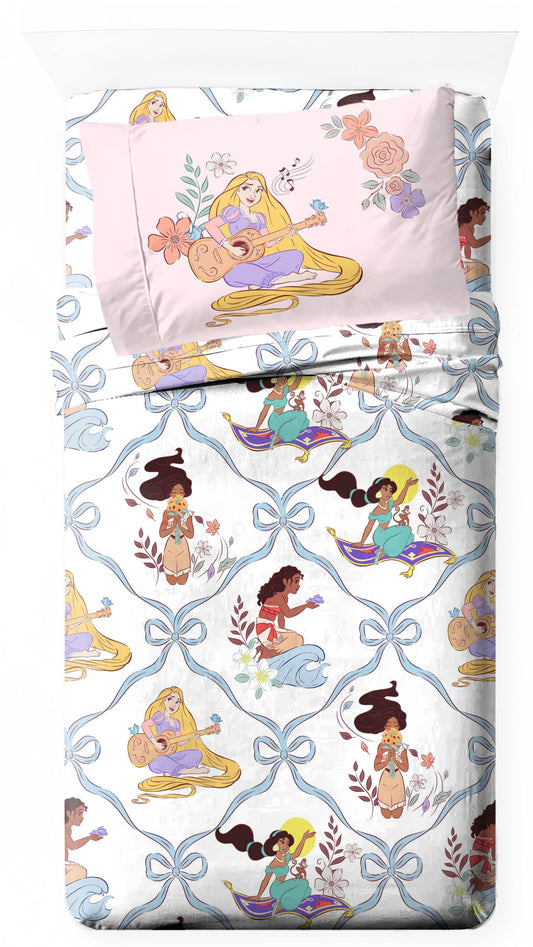 Disney Princess 3 Piece Twin Sheet Set - Kids Super Soft Brushed Microfiber Bedding, Deep Pocket, Fade Resistant, Machine Washable - Cinderella, Belle, Ariel & Tiana - Jay Franco (Official Disney)