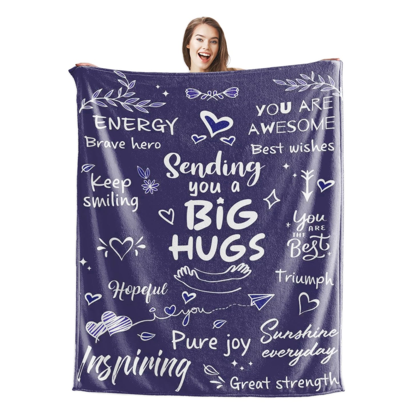 Wajade Get Well Gifts for Women Men After Surgery Hug Inspirational Blanket for Woman Thinking of You Gifts Healing Blanket Cancer Care Sympathy Gifts for Women Men Navy Blue 50"x60"