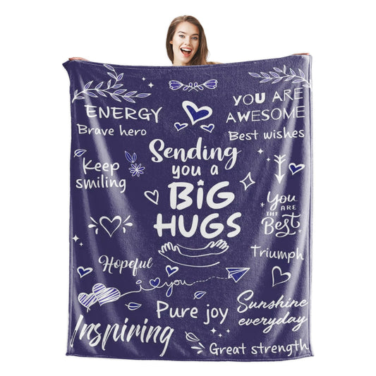 Wajade Get Well Gifts for Women Men After Surgery Hug Inspirational Blanket for Woman Thinking of You Gifts Healing Blanket Cancer Care Sympathy Gifts for Women Men Navy Blue 50"x60"