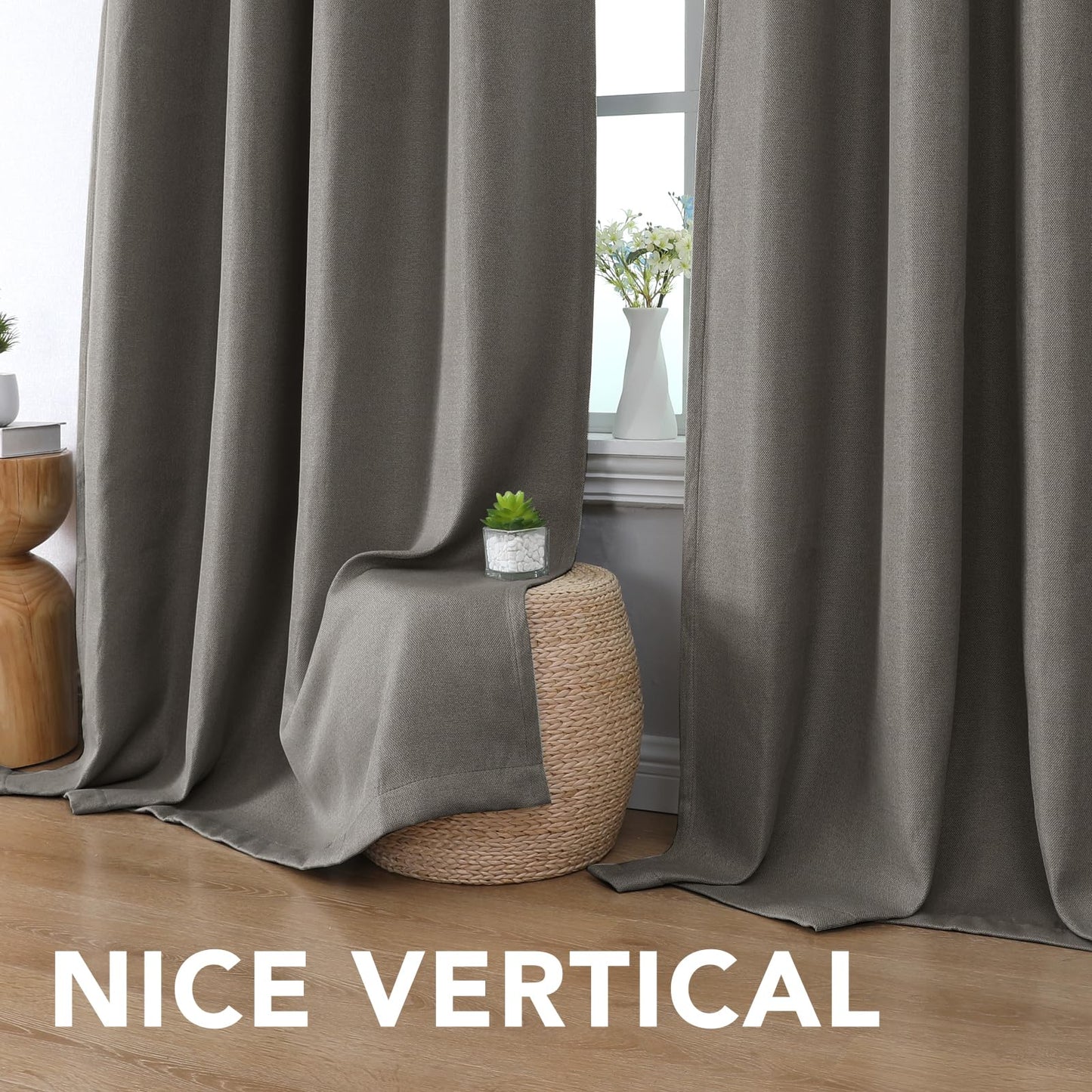 H.VERSAILTEX Linen Blackout Curtain 63 Inches Long for Bedroom/Living Room Thermal Insulated Grommet Linen Curtain Drapes Primitive Textured Burlap Effect Window Drapes 1 Panel - Heather Taupe Gray