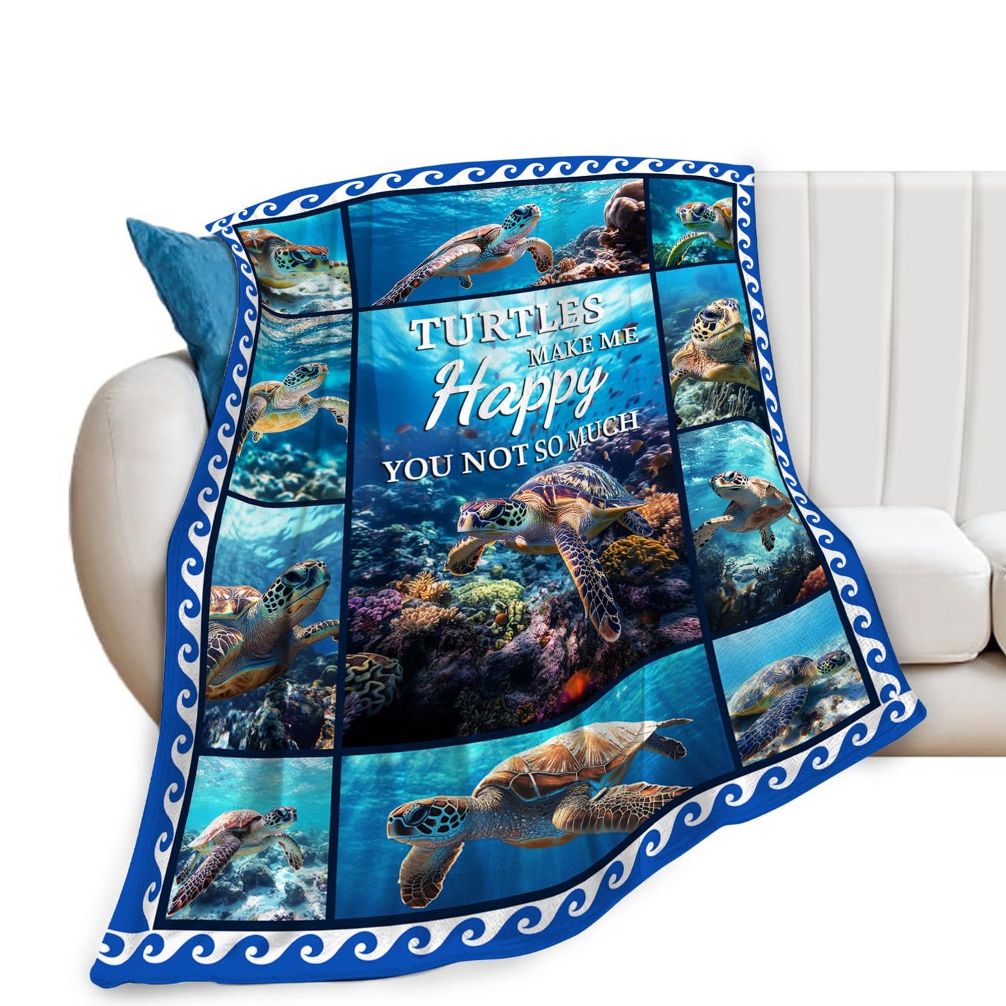Turtle Blanket, Ocean Throw Blanket, Blue Ocean Blankets, Turtle Gifts, Turtles Stuff Fleece Flannel Plush for Women Men Boys Girls Lover Adults Soft Bedding for Sofa Bed Office Home Decor 50"X40"