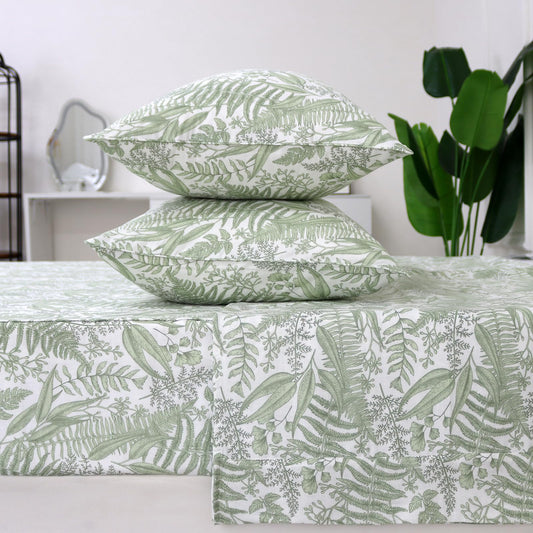 Helthep Floral Sheet Set King, 100% Cotton Green Tropical Leaves Pattern Bed Sheets Shabby Flower Printed Sheets with 17.5" Deep Pocket, 4Pcs Green Botanical Vintage Floral Sheet for King Bed