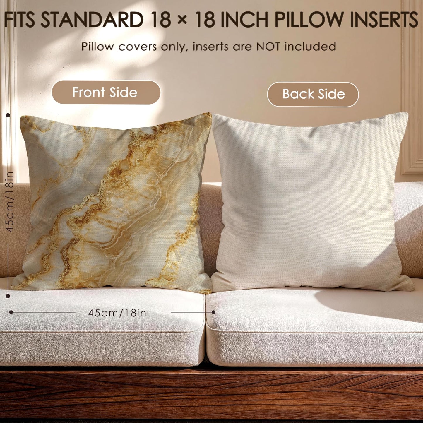 OBSEDE Inspirational Beige Marble Decorative Throw Pillow Covers 18 × 18 in, Set of 4, Couch Cushion Cases Inserts for Sofa Bed Living Room Home Decor, Single-Sided Print