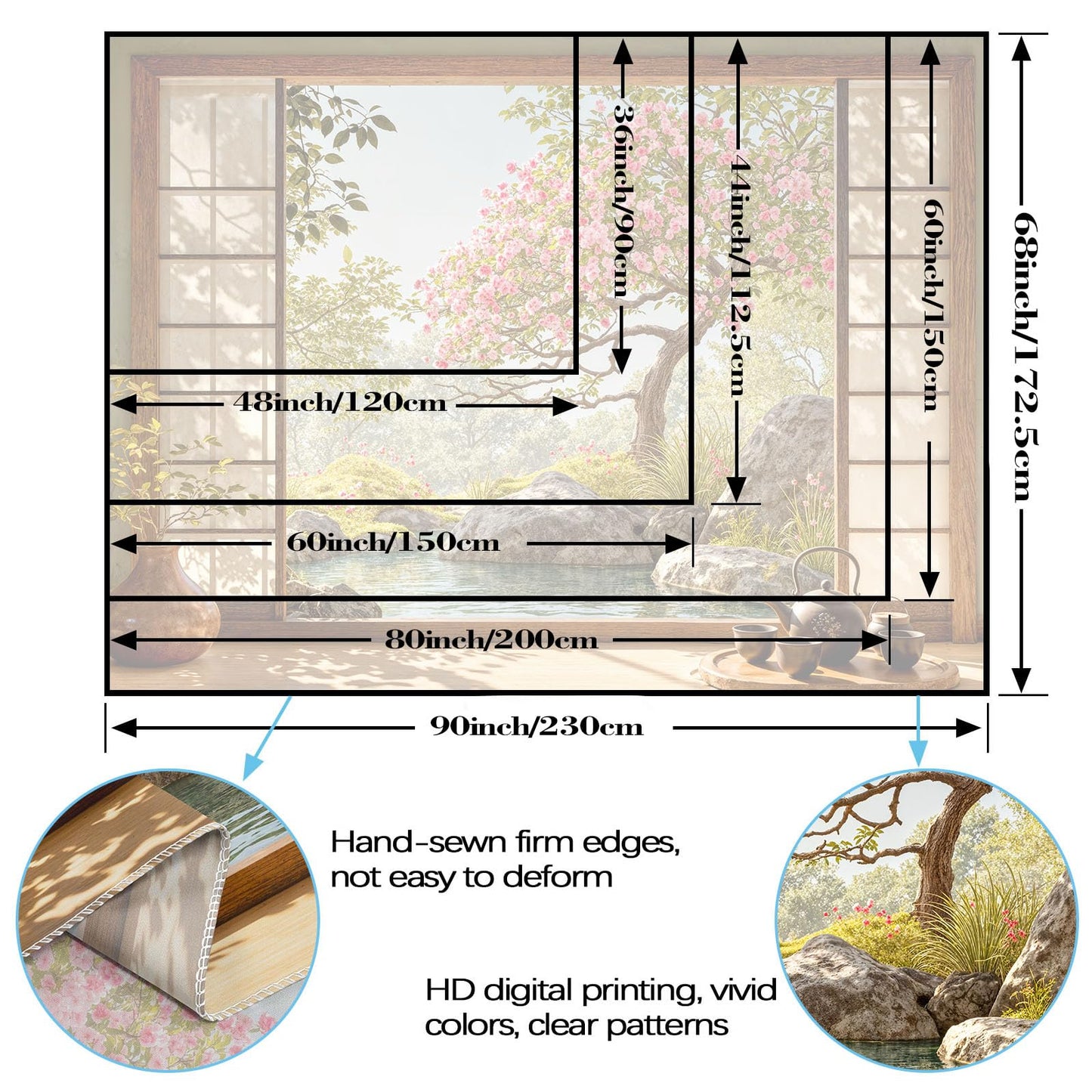 Lifeel Japanese Scenery Tapestry, Aesthetics Nature Landscape Tapestries, Asian Home Decor for Bedroom Meditation Room Living Room, 36x48 inches
