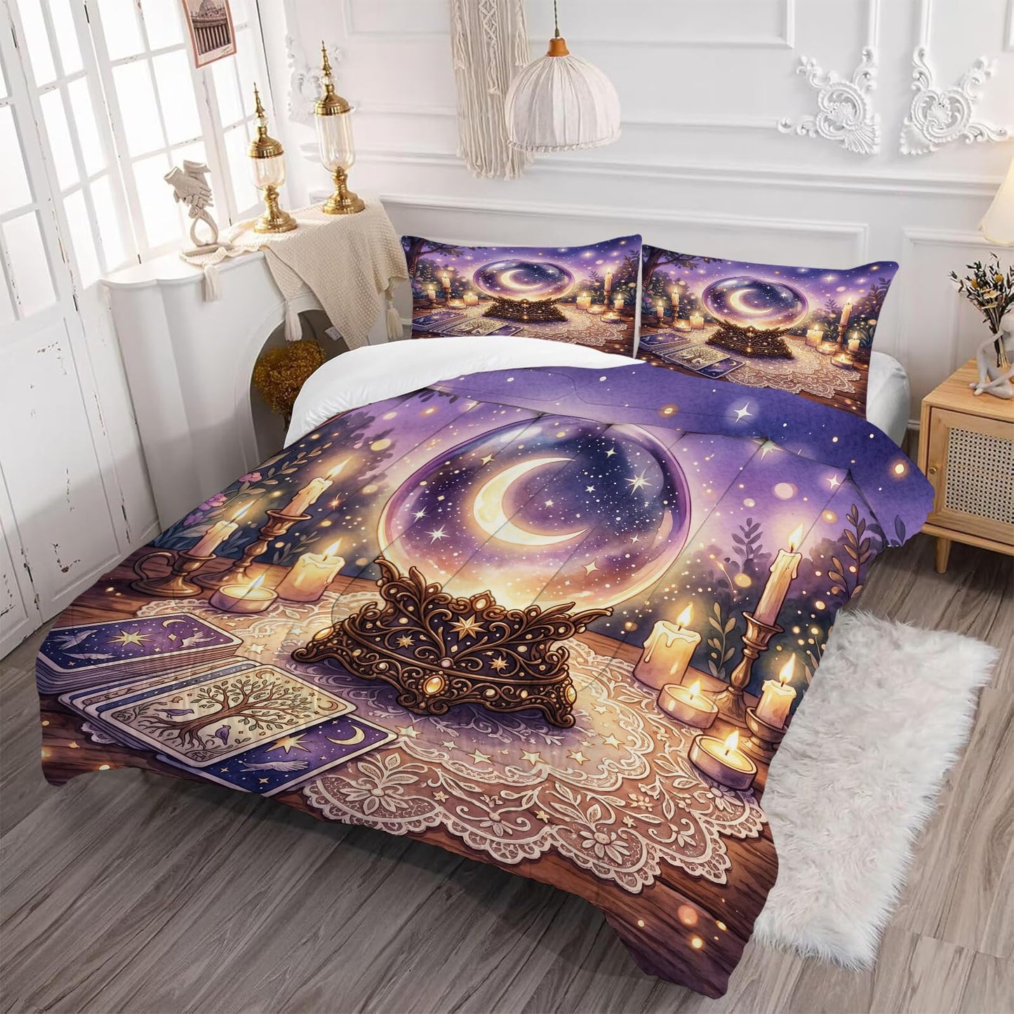 DJNEAR Mystical Crystal Ball Bedding Set Twin Size, 2 Piece Soft Microfiber Comforter Set with Tarot and Moon Print, Includes 1 Comforter 1 Pillowcases for Witchy Bedroom Decor
