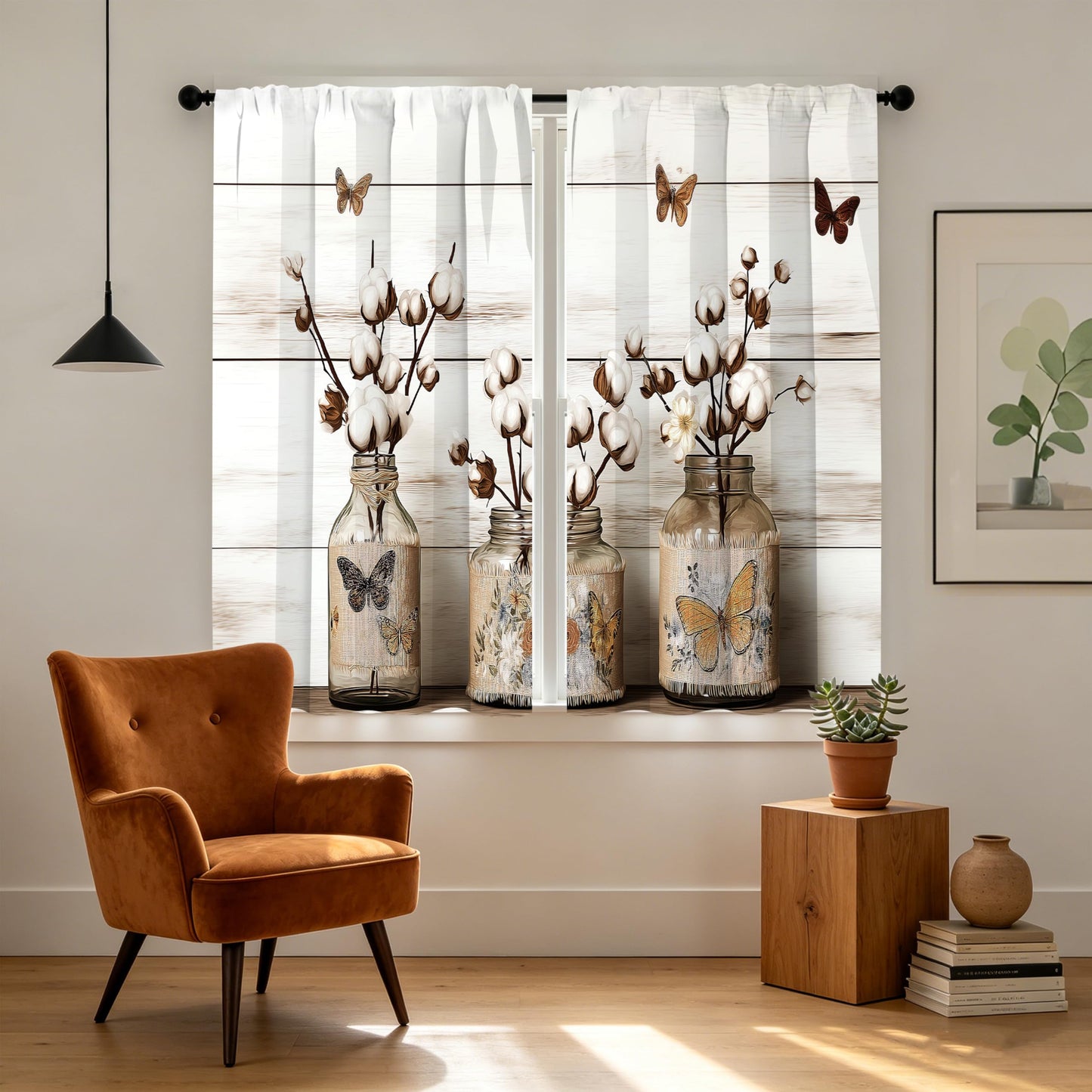 Athjunss Butterfly Kitchen Curtain Cafe Tiers Curtain Rod Pocket for Window Kitchen Farmhouse Bathroom Home Decor 2 Panels 28" W x 36" H