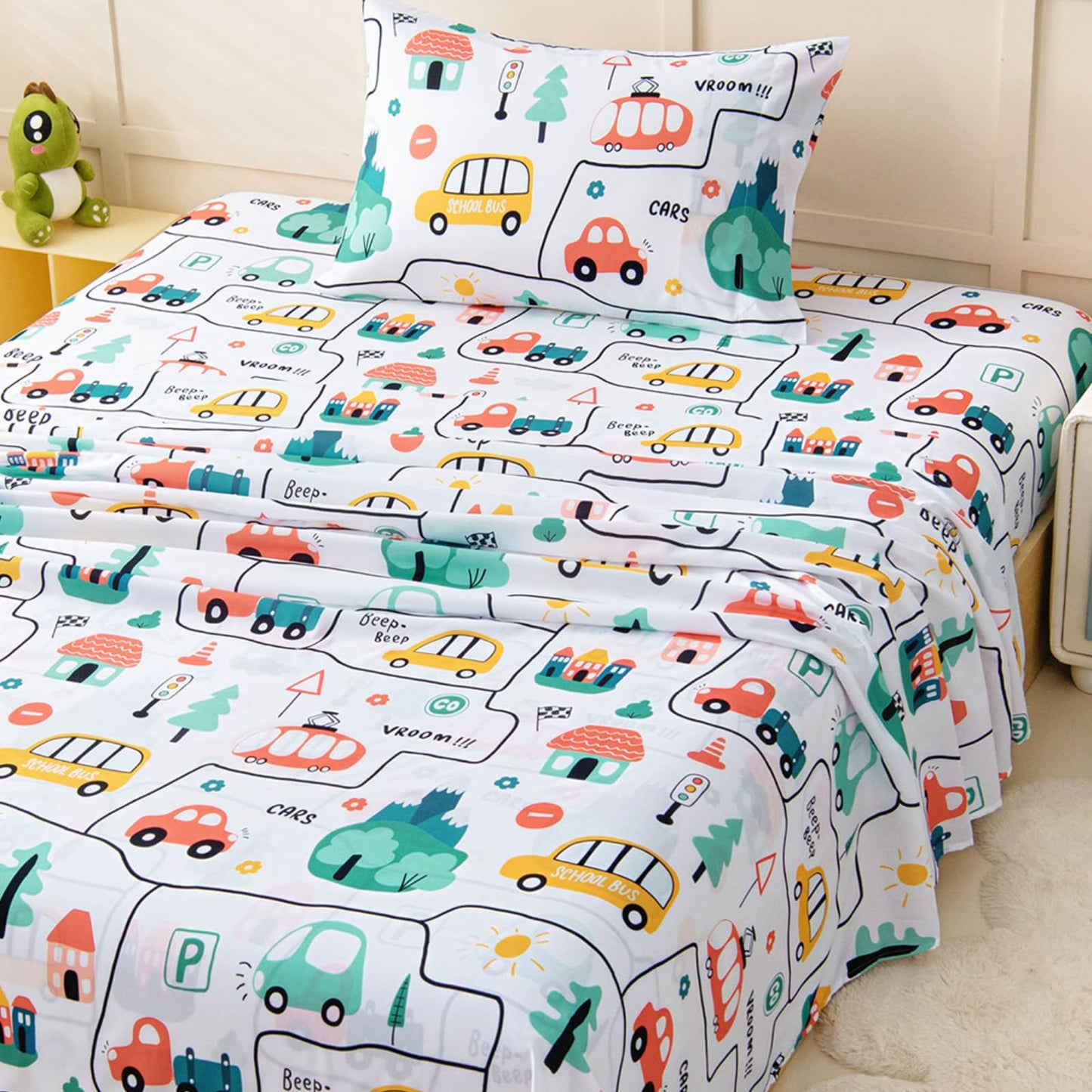 Swiftify Twin Bed Sheets Set for Boys, 3-Piece Bed Sheet Set for Toddler, Soft Brushed Microfiber Bedding, Deep Pocket, Wrinkle & Fade Resistant, Fun Car