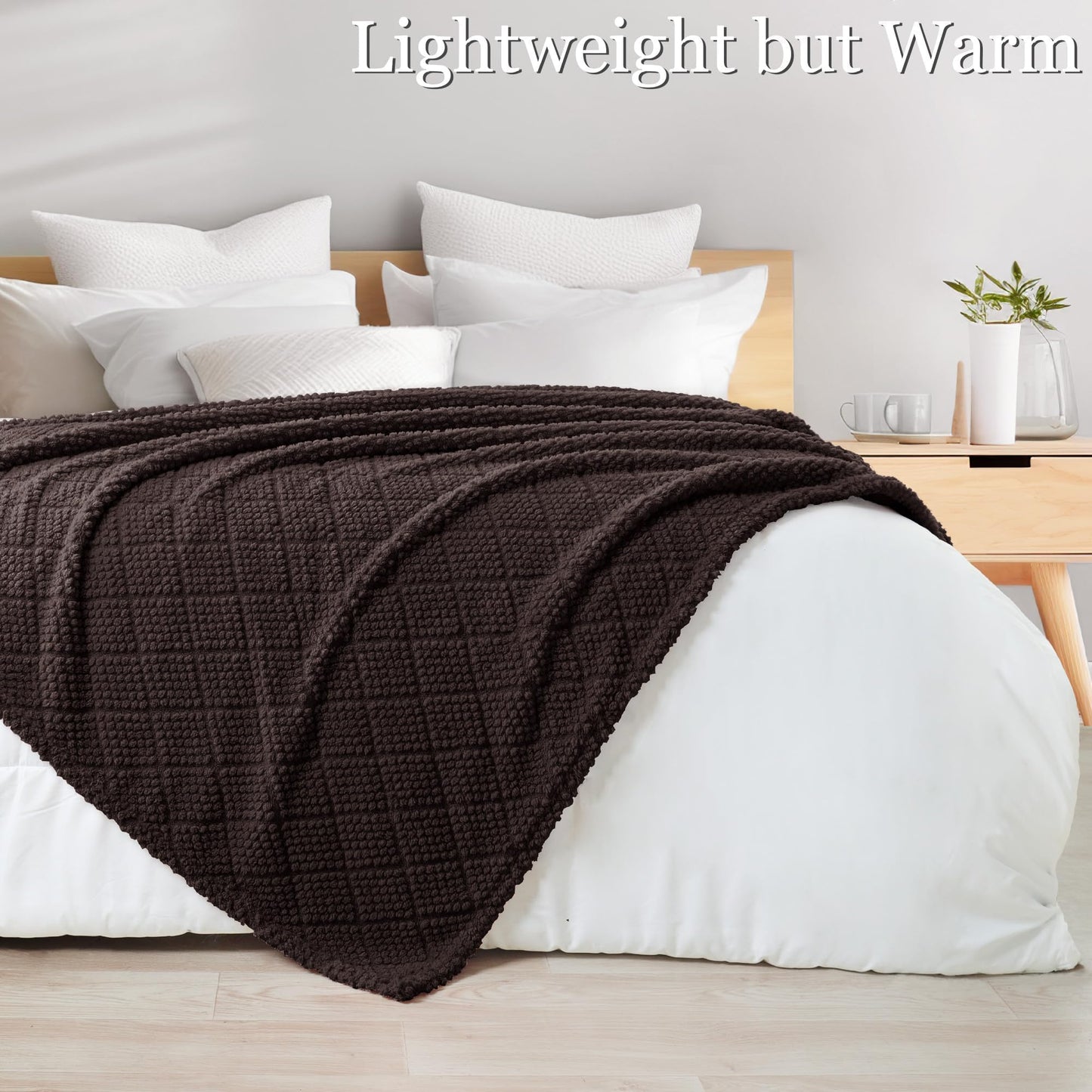 Whale Flotilla Fuzzy Fleece Throw Blanket for Couch, Bed, Soft Fluffy Jacquard Waffle Blankets for All Season, Lightweight and Cozy, 50x60 Inch, Coffee