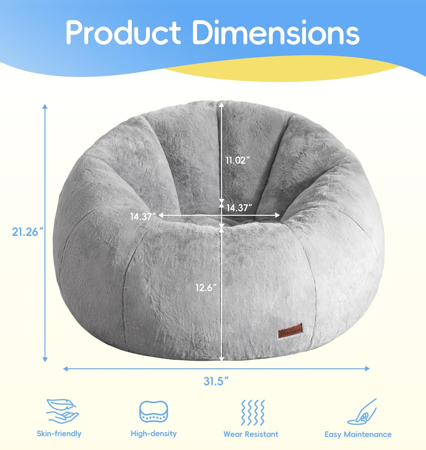 Hobestluk Bean Bag Chair for Teens Beanbag with Donut Shape Small Bean Bag Chair with Portable Handle Kids Bean Bag Couch for Living Room Bedroom Playroom (Grey, Large)