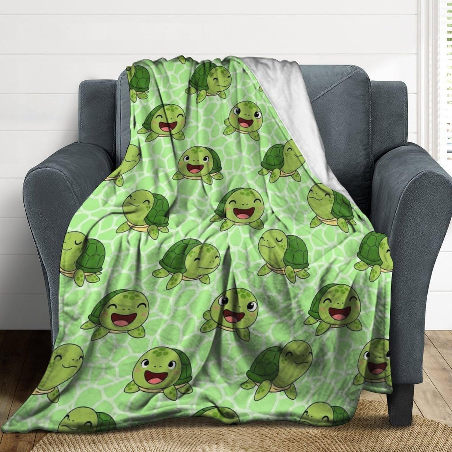 Lightweight Cozy Flannel Blanket Fashion Bedspreads Soft Bed Sofa Couch Cover Compatible with Cute Sea Turtles Green
