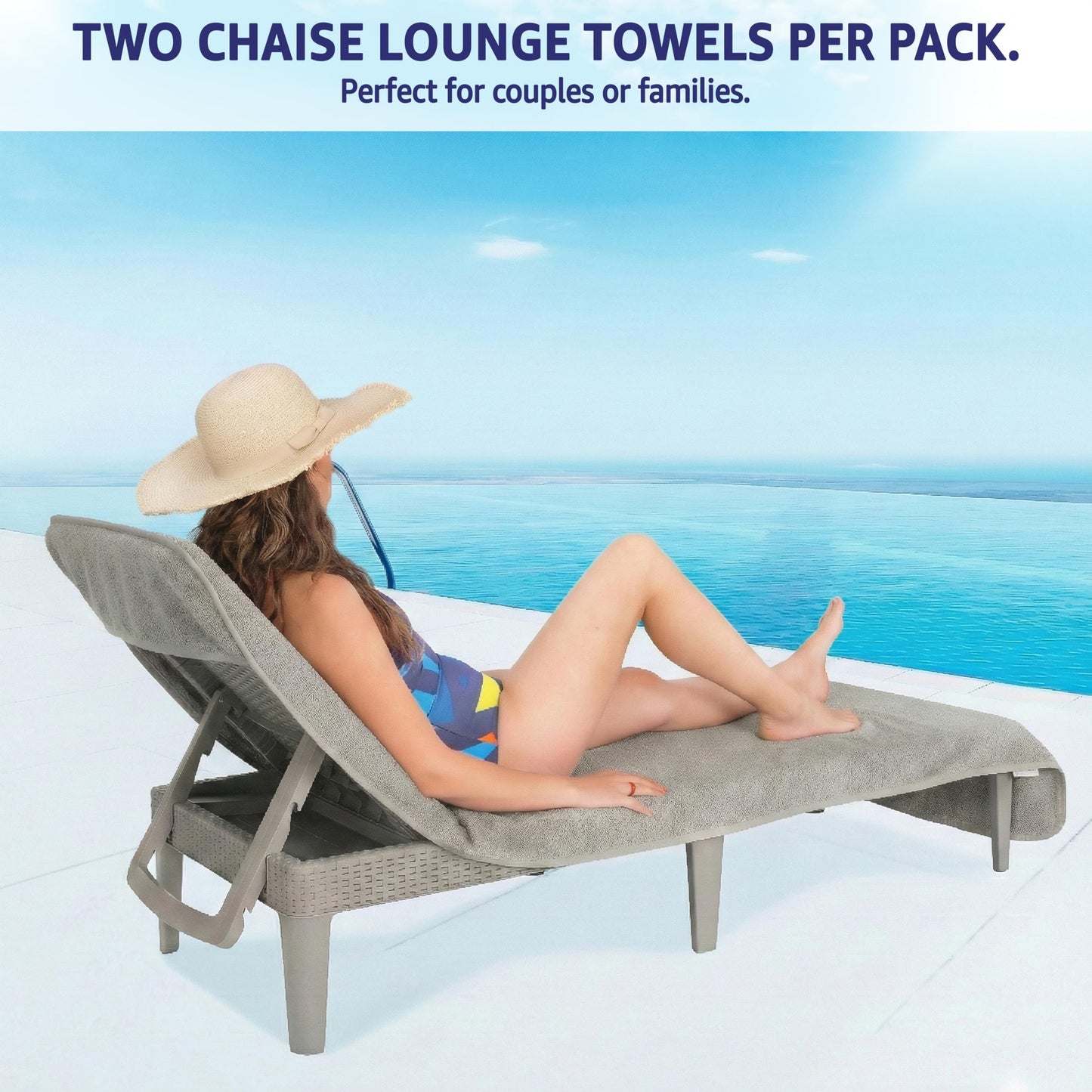 American Soft Linen 2 PACKED Chaise Lounge Covers with Pocket, 86"x32" Oversized Beach Pool Lounge Chair Towels (Gray Chair Towel, 2 PIECE)