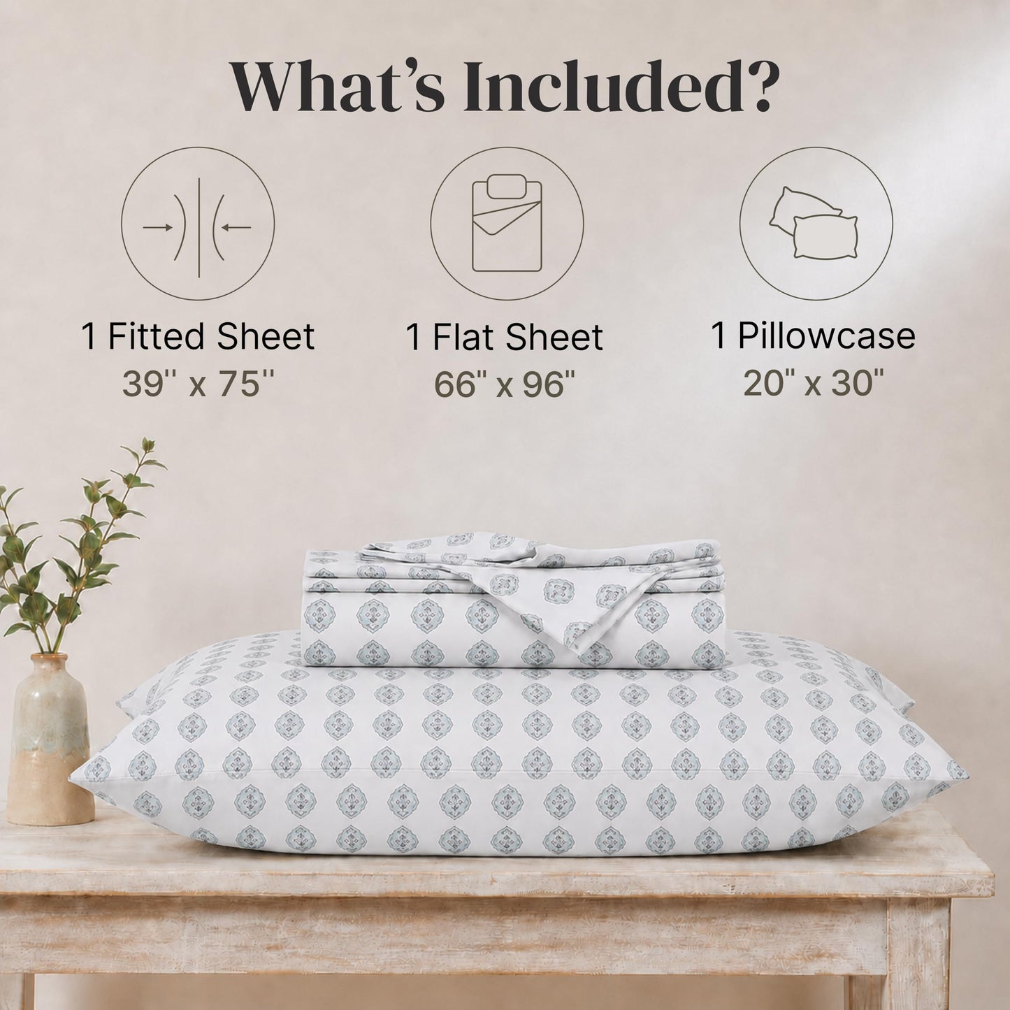 Modern Threads Printed 3-Piece Extra Soft Bedding Sheets & Pillowcase Set, Deep Pocket up to 16 inch Mattress Claire Twin