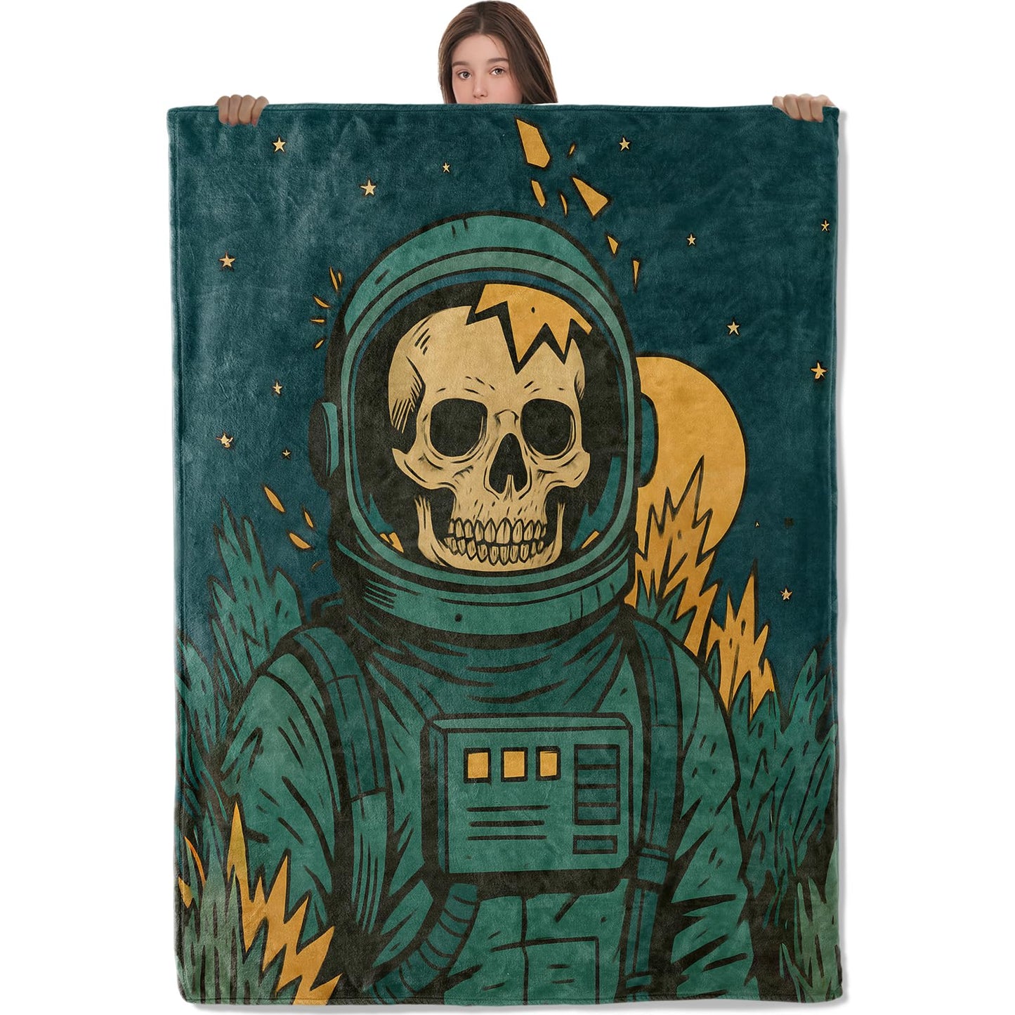 Wanoryer Cool Skull Astronaut Blanket, Comfy & Warm Flannel Space Explorer Skeleton Throw Blanket for Couch, Gifts for Men Boys Kids, Soft Lightweight Travel Bed Couch Blankets for Decor 50"×60"