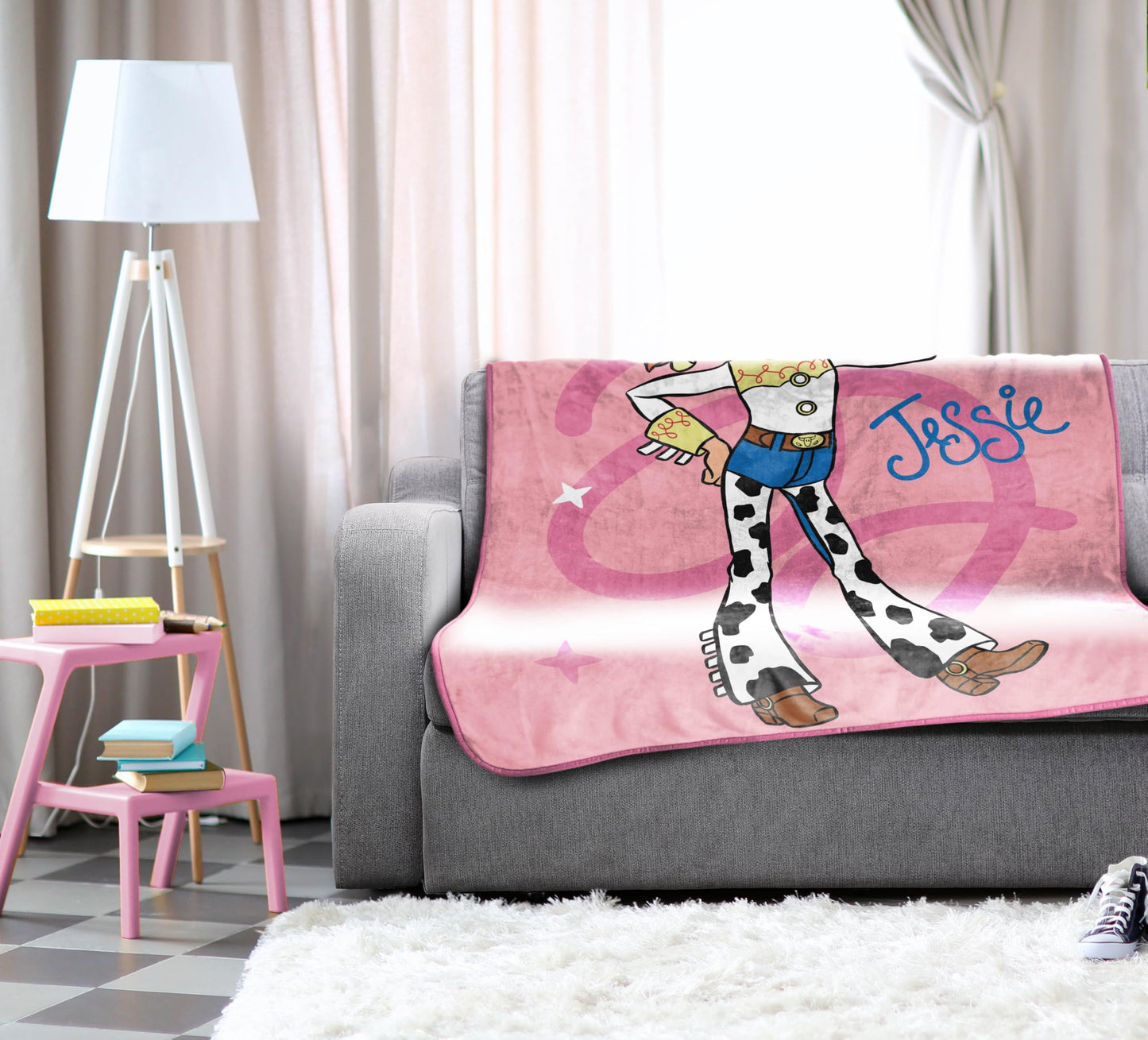 Jay Franco Plush Throw Blanket – 46" x 60" Inches Kids Hero Soft & Cozy Fleece Throw for Bedroom & Couch Décor, Official Licensed Product, Pink - Toy Story Jessie