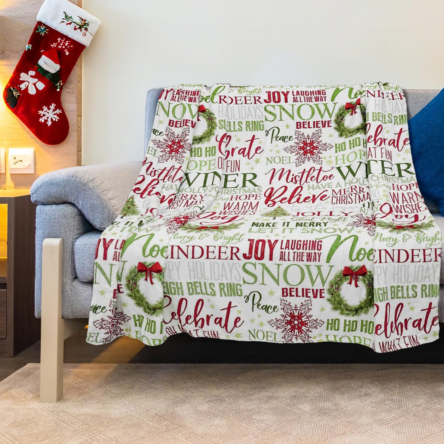 Christmas Throw Blanket Winter Fleece Flannel Blanket Merry Soft Cozy Plush Blankets for Couch Bed Sofa Joy Holiday Decor 60"X50"