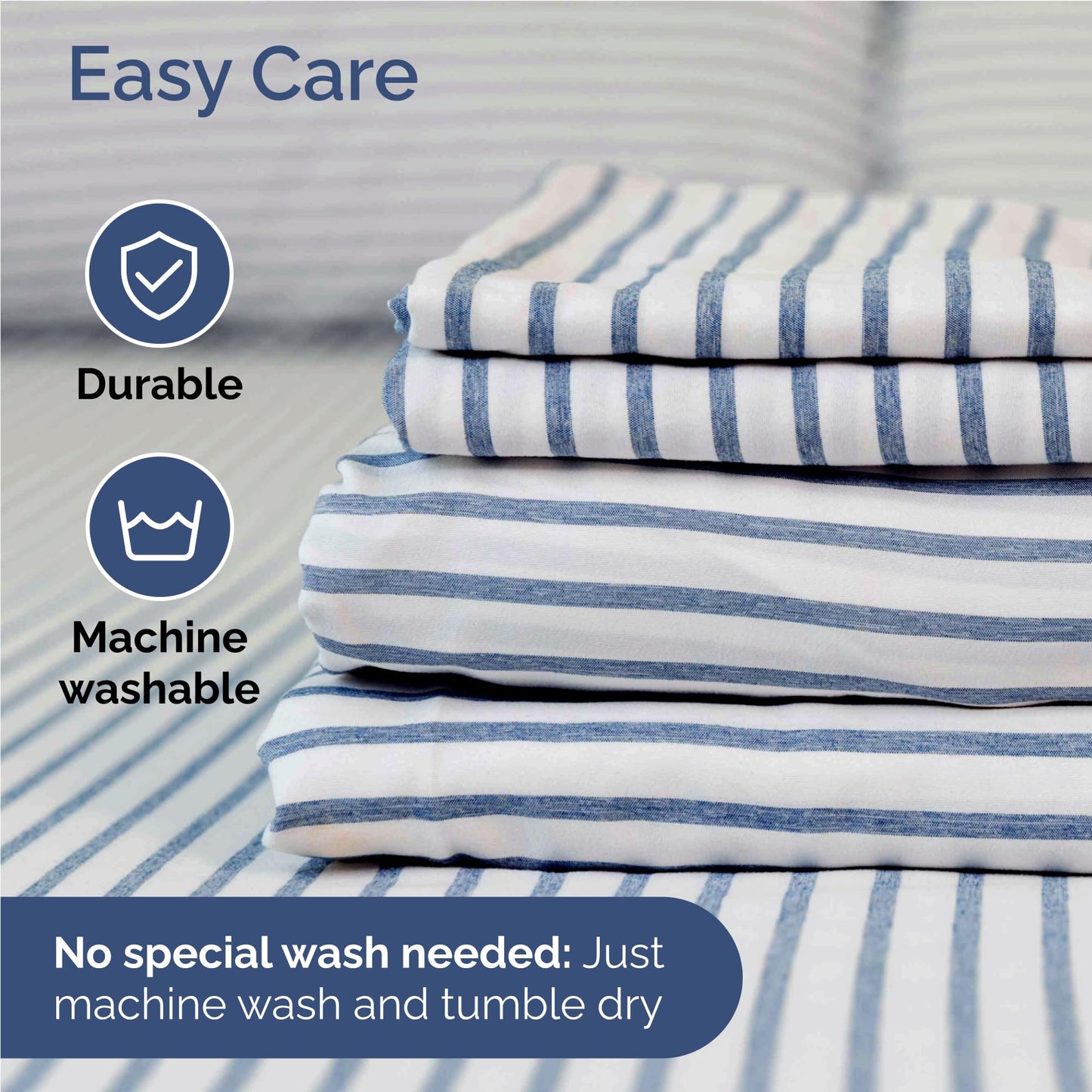 Full Size 4 Piece Sheet Set - Comfy Breathable & Cooling Sheets - Hotel Luxury Bed Sheets for Women & Men - Deep Pockets, Easy-Fit, Soft and Wrinkle Free Sheets - Blue Stripes Oeko-Tex Bed Sheet Set