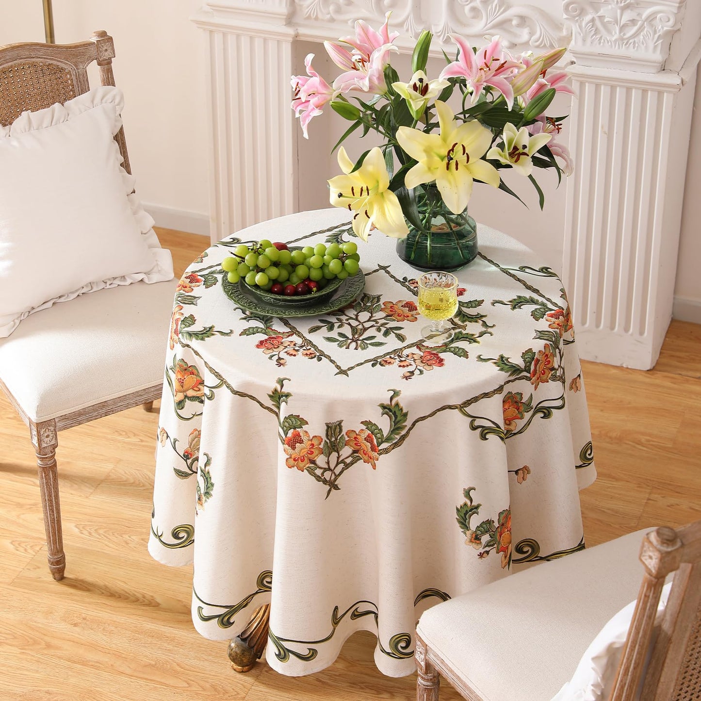 patdrea Vintage French Linen Tablecloth,Round,Diameter 55"-Santiago C